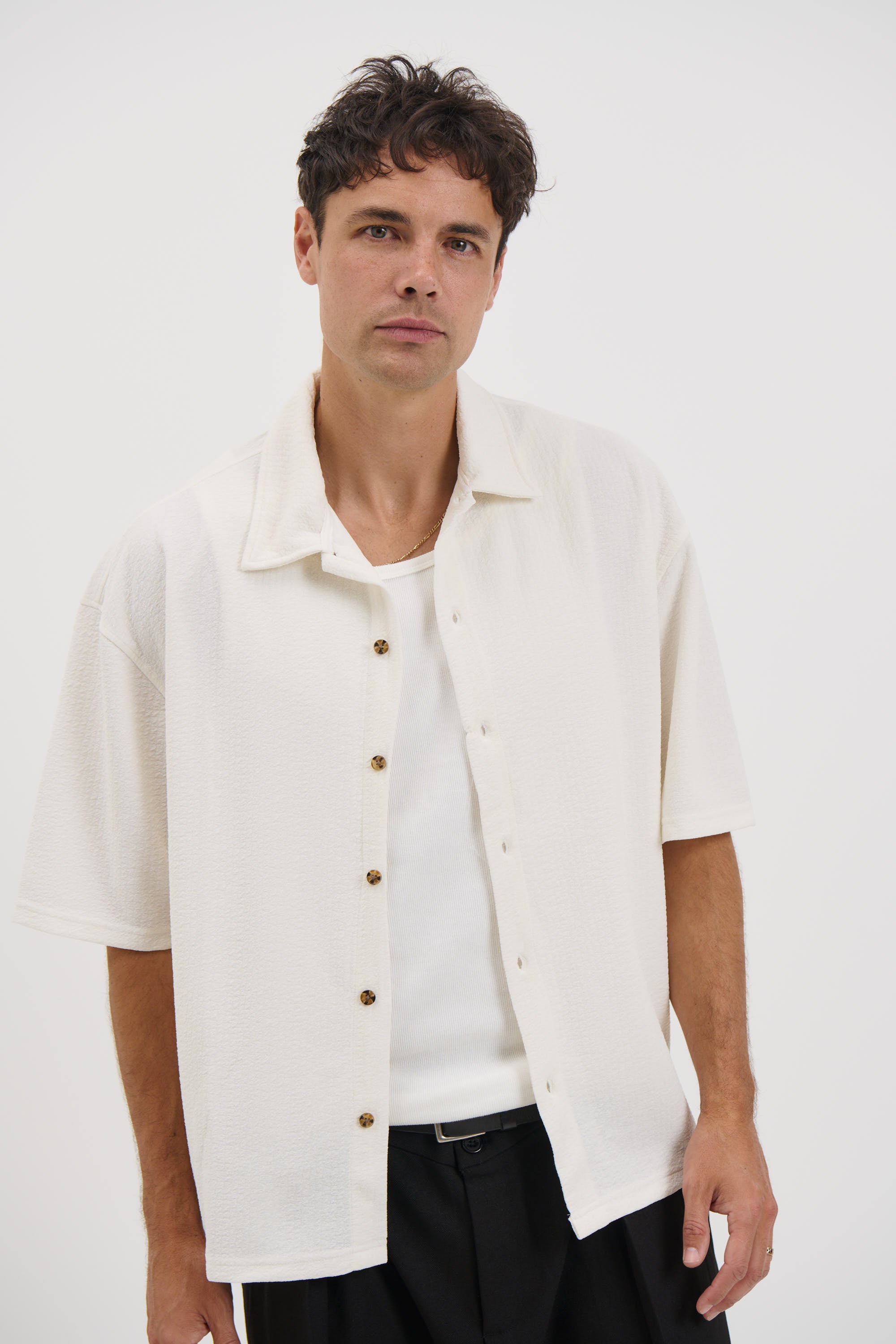 Lucas Drop Shirt Soft Texture White