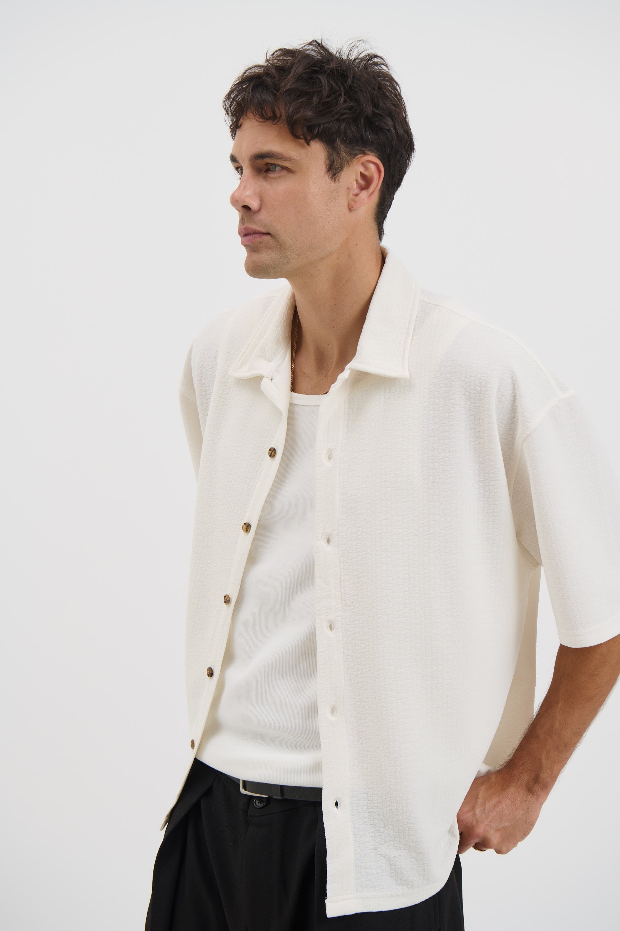 Lucas Drop Shirt Soft Texture White