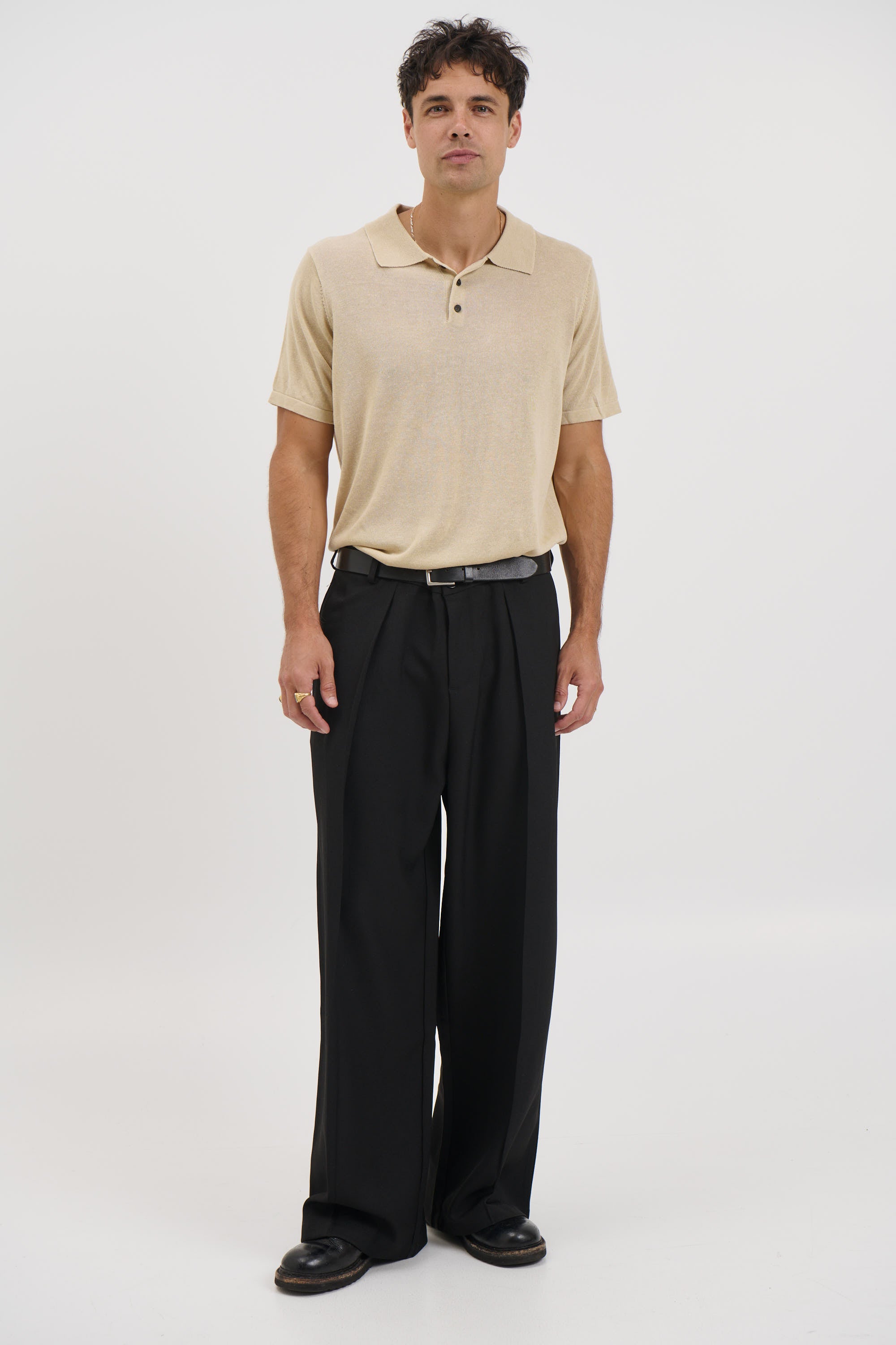 Relaxed Soft Knit Polo Sand
