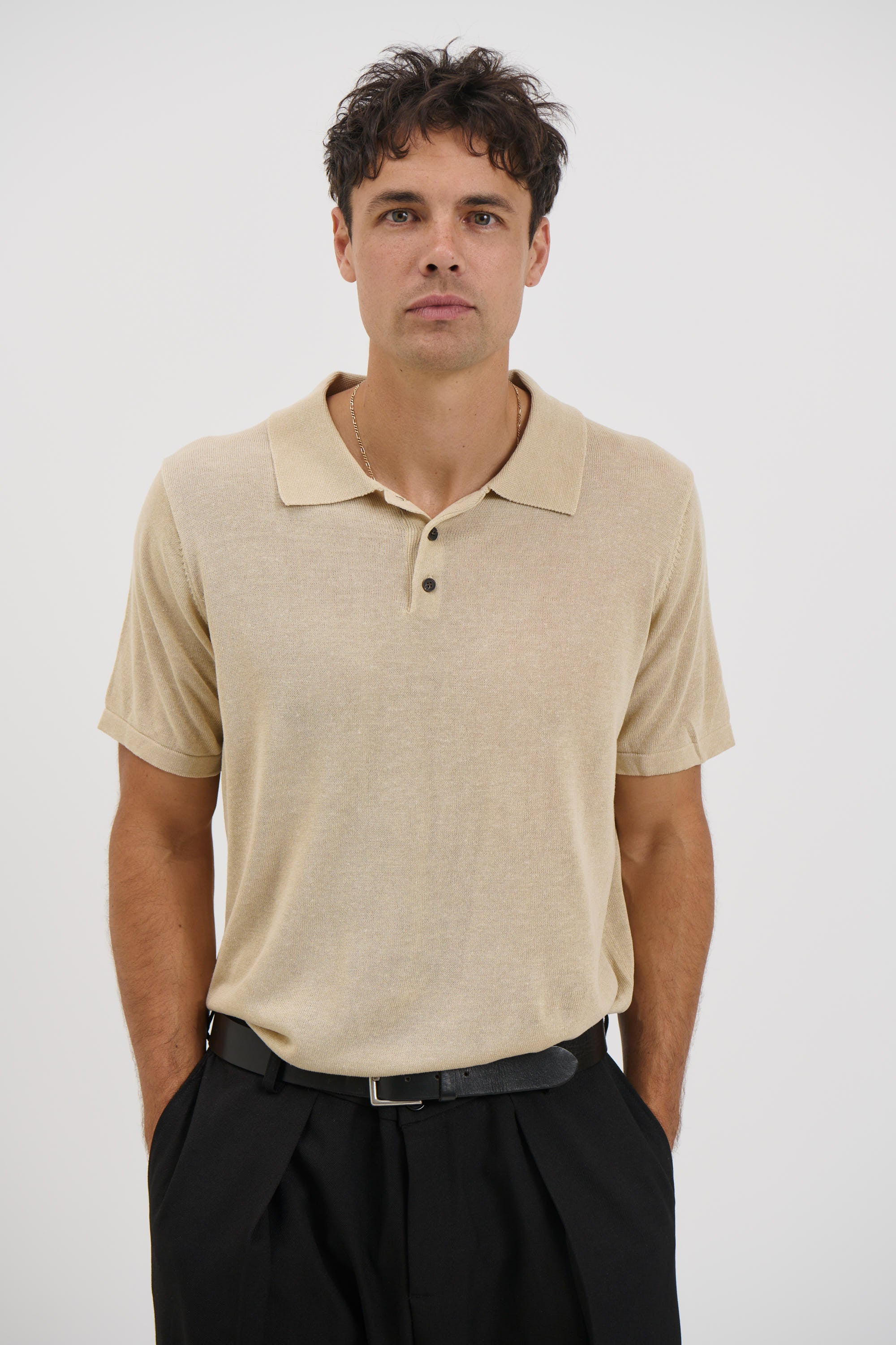 Relaxed Soft Knit Polo Sand