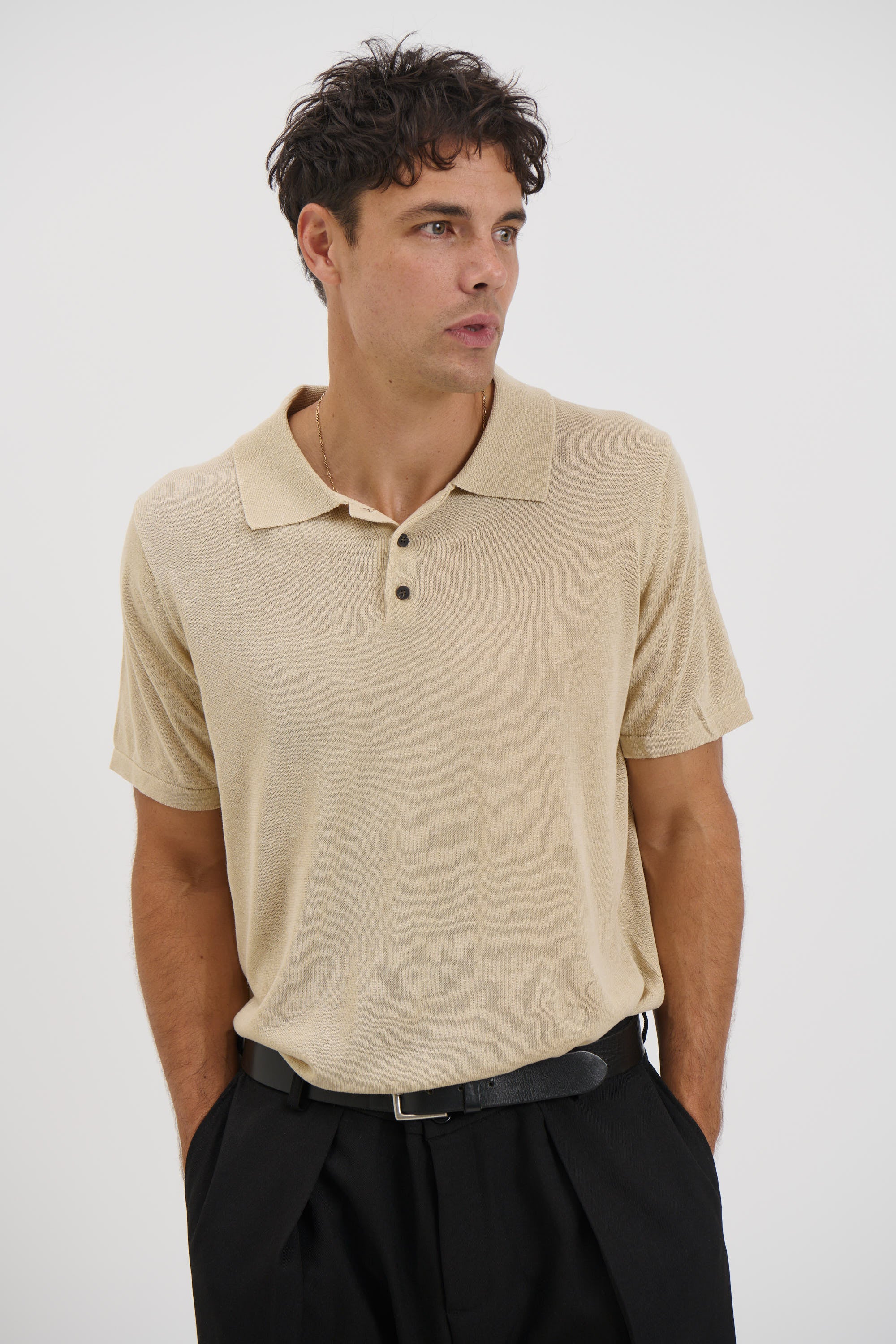 Relaxed Soft Knit Polo Sand
