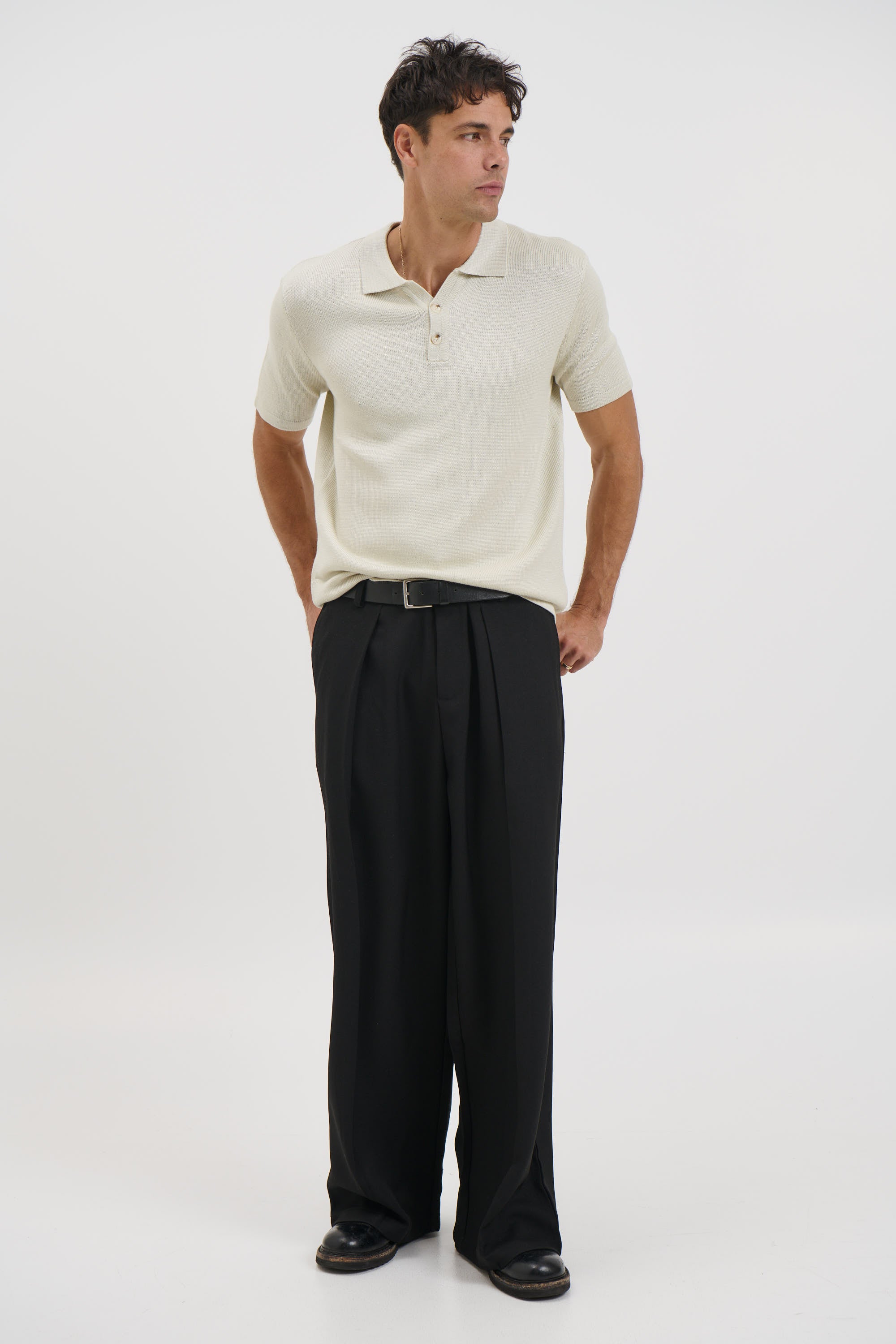 Hayden Knitted Polo Soft Grey