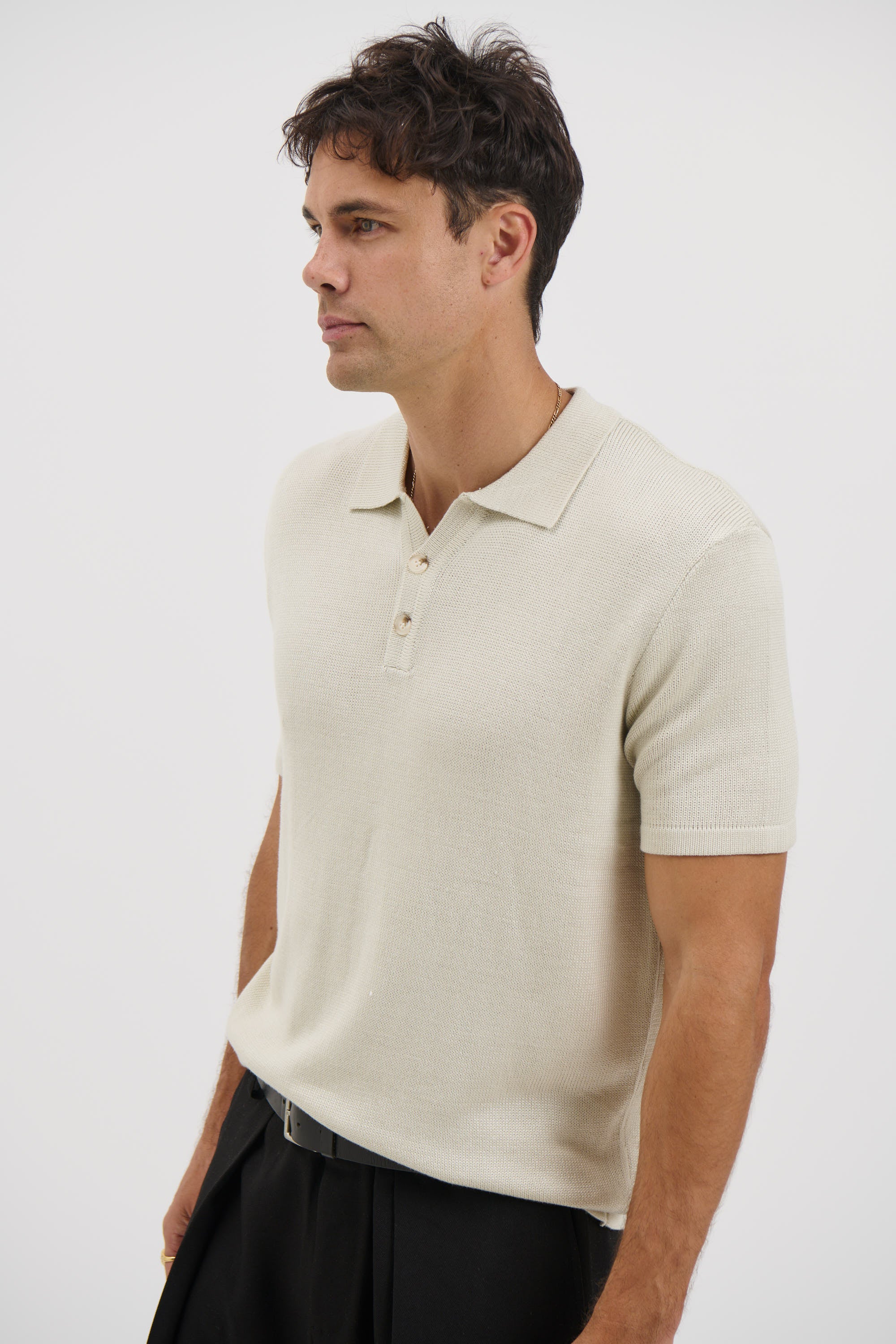 Hayden Knitted Polo Soft Grey