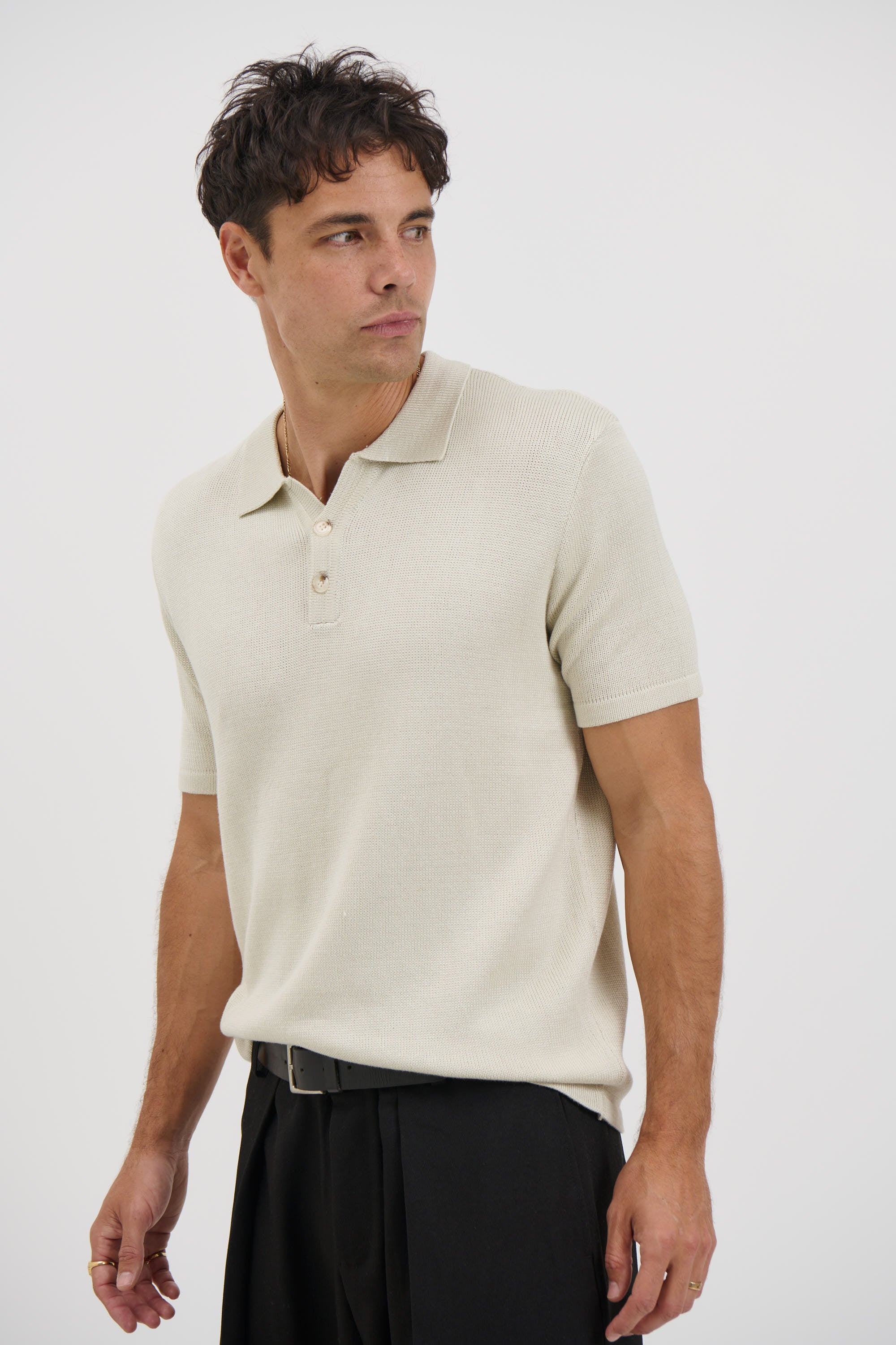 Hayden Knitted Polo Soft Grey
