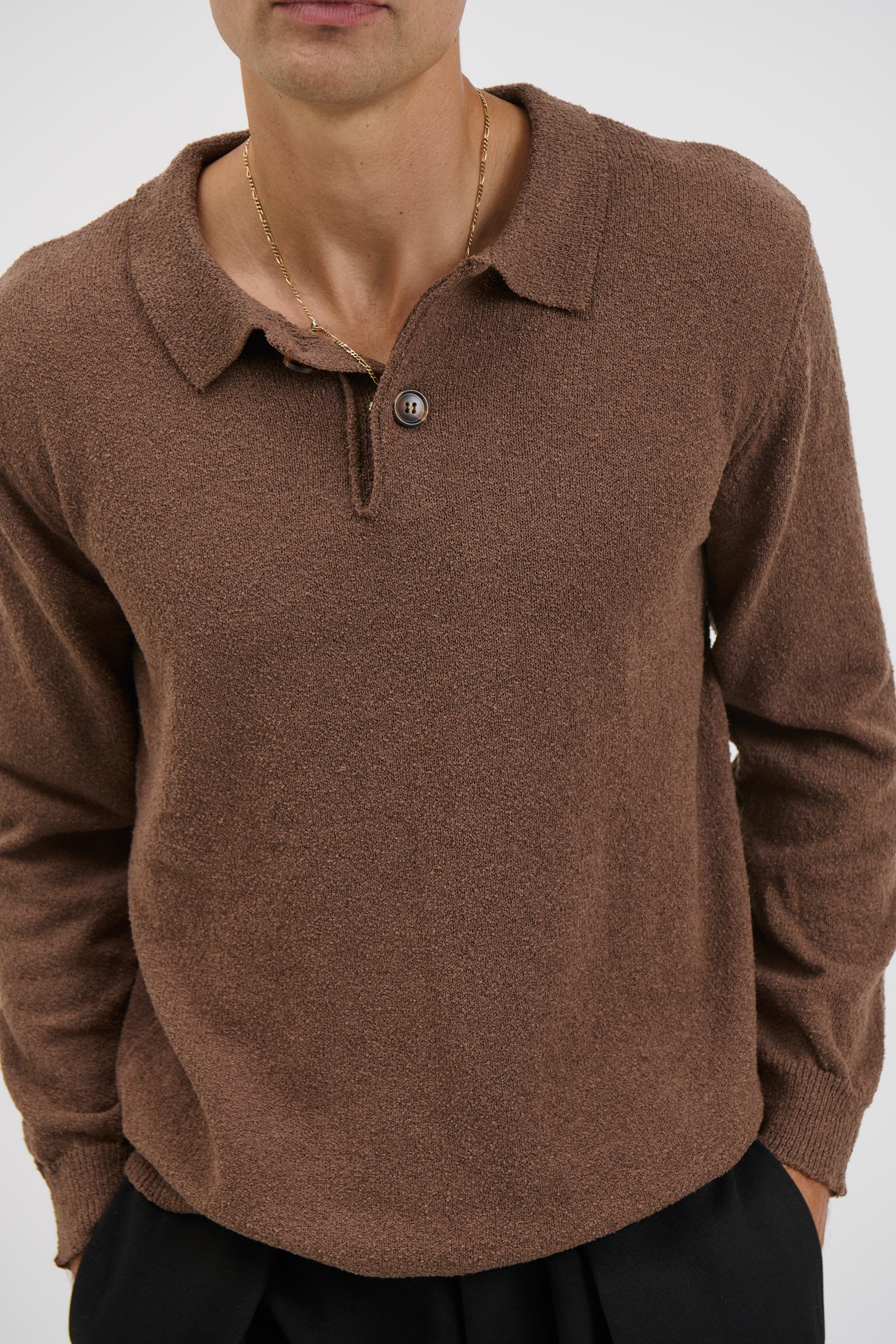 Combed Long Sleeve Polo Choc