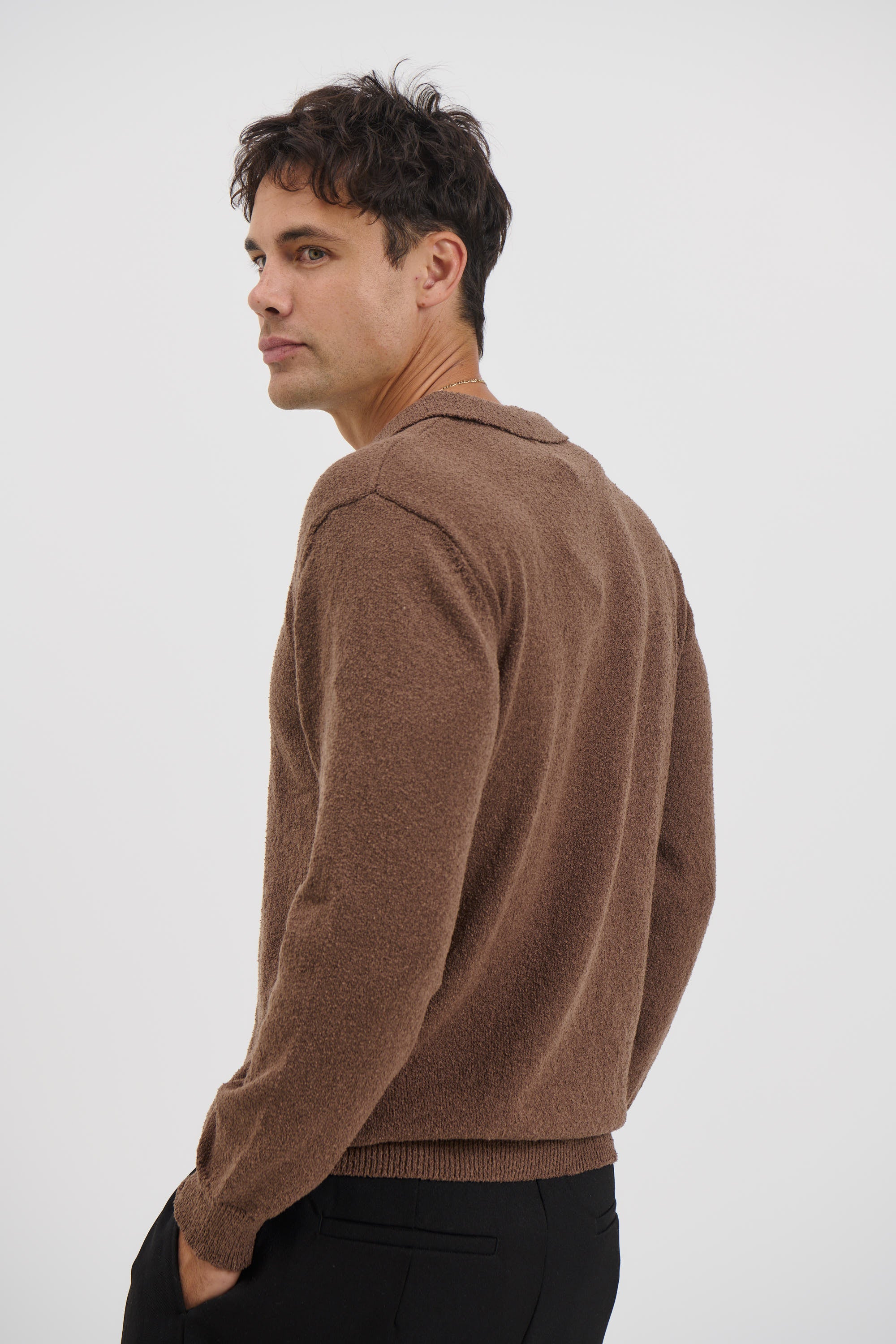 Combed Long Sleeve Polo Choc