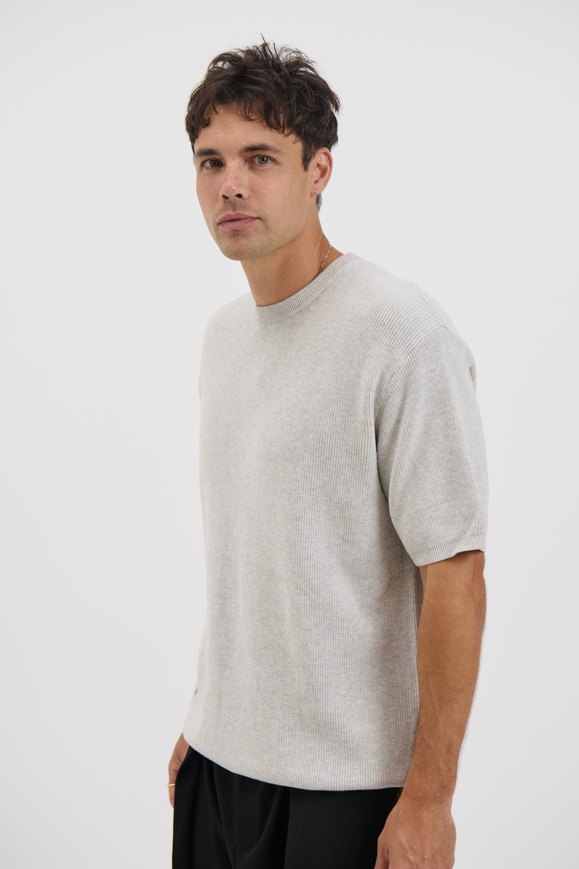 Knitted Crew Neck Tee Grey
