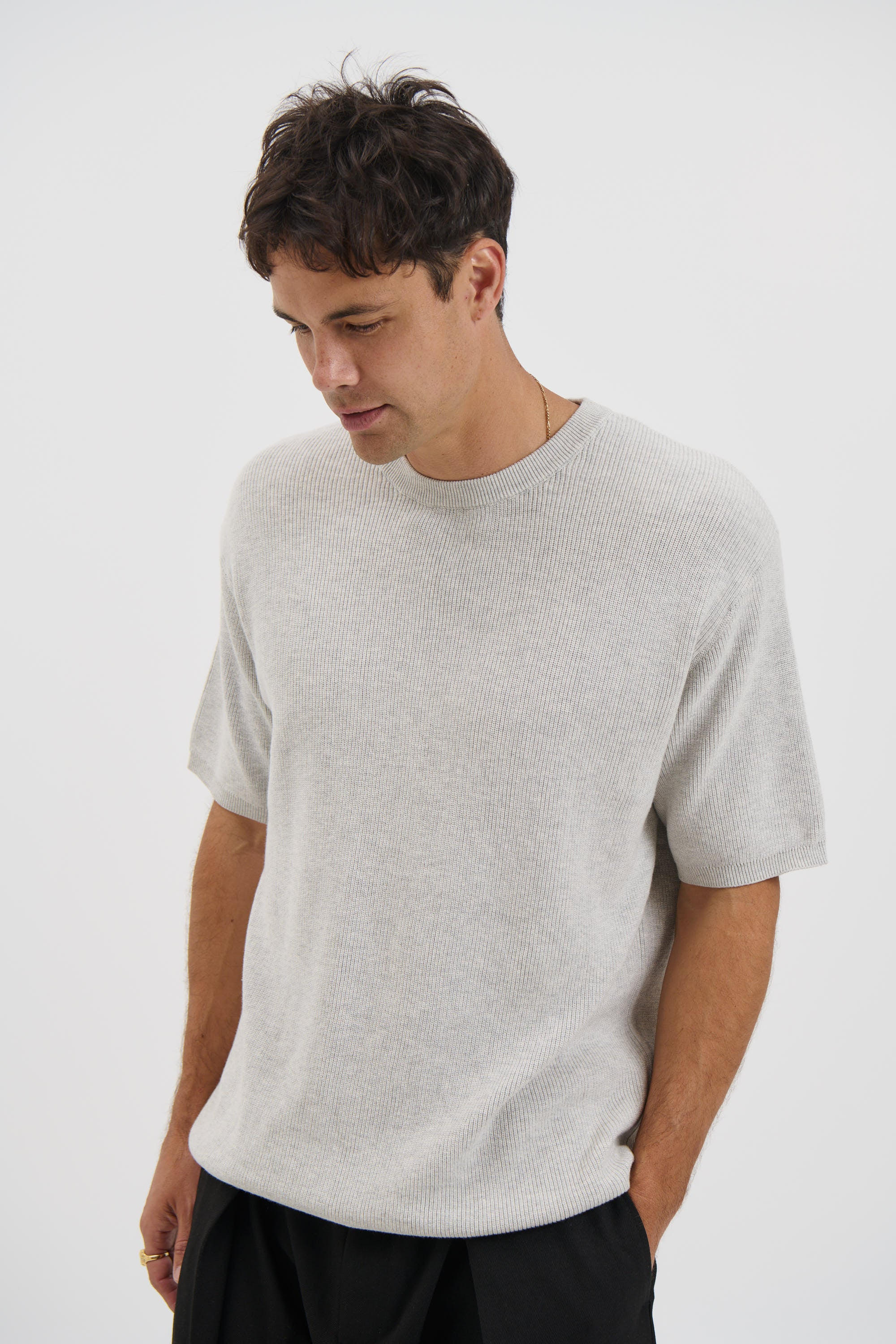 Knitted Crew Neck Tee Grey
