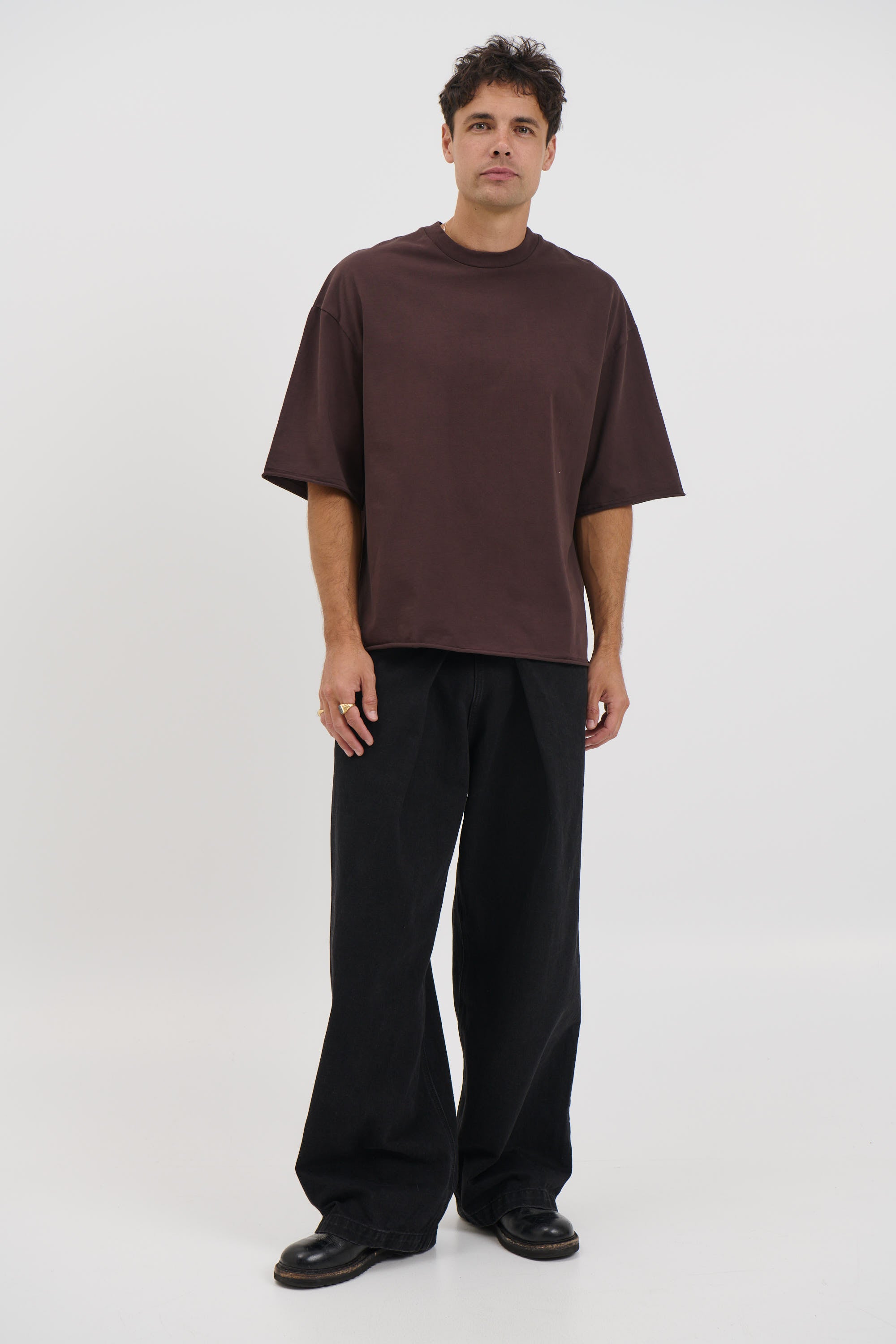Raw Hem Crew Neck Tee Choc