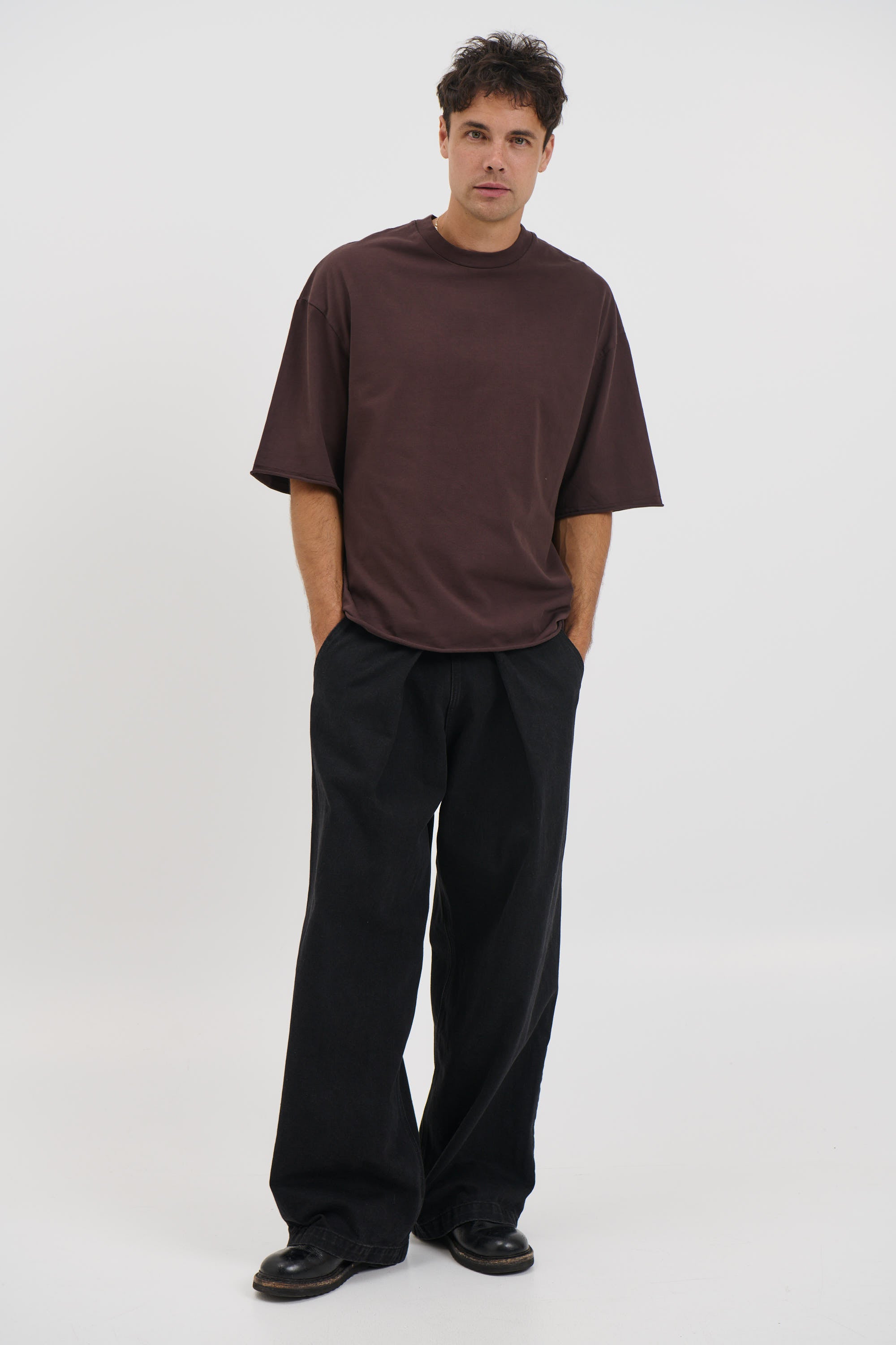 Raw Hem Crew Neck Tee Choc