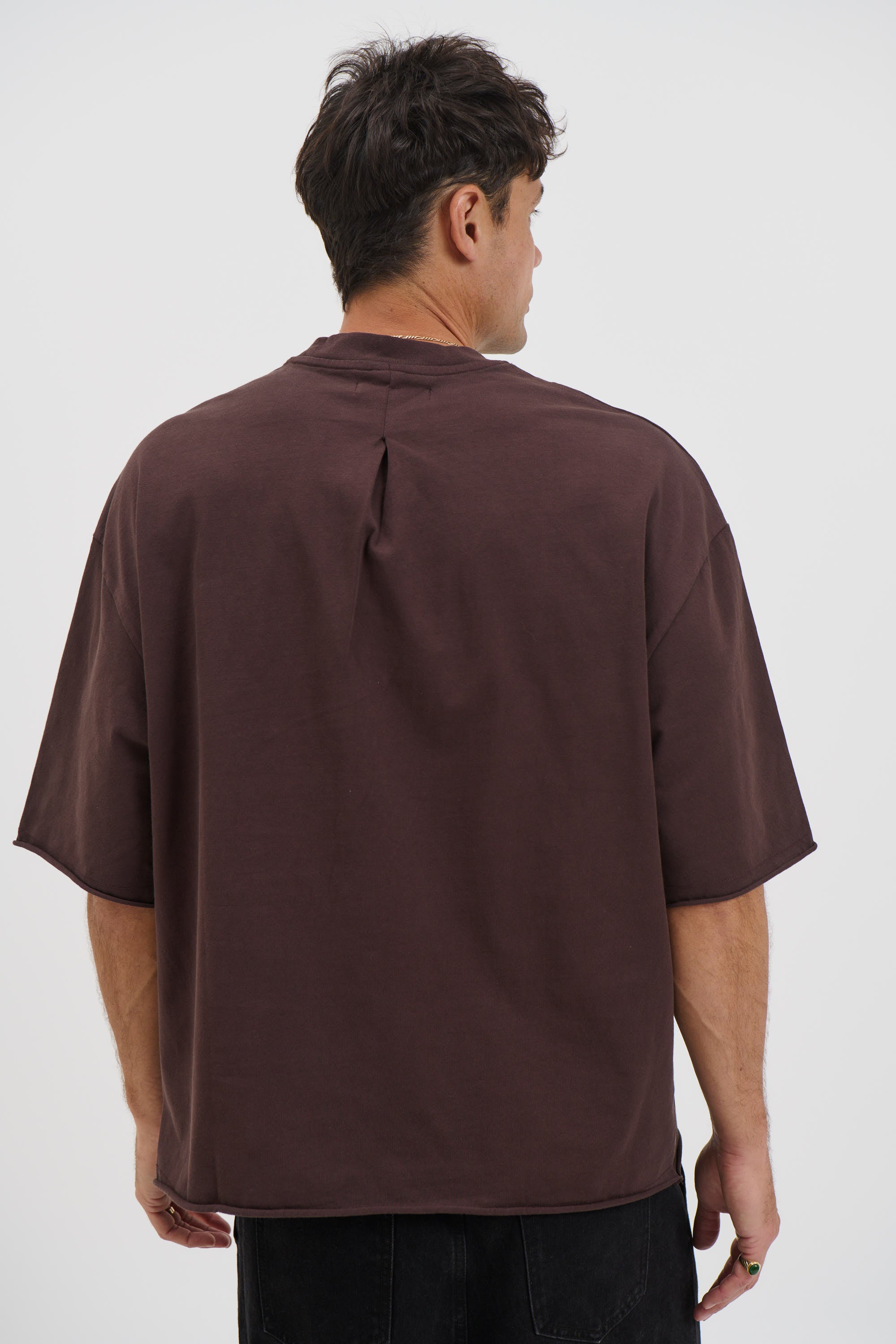 Raw Hem Crew Neck Tee Choc