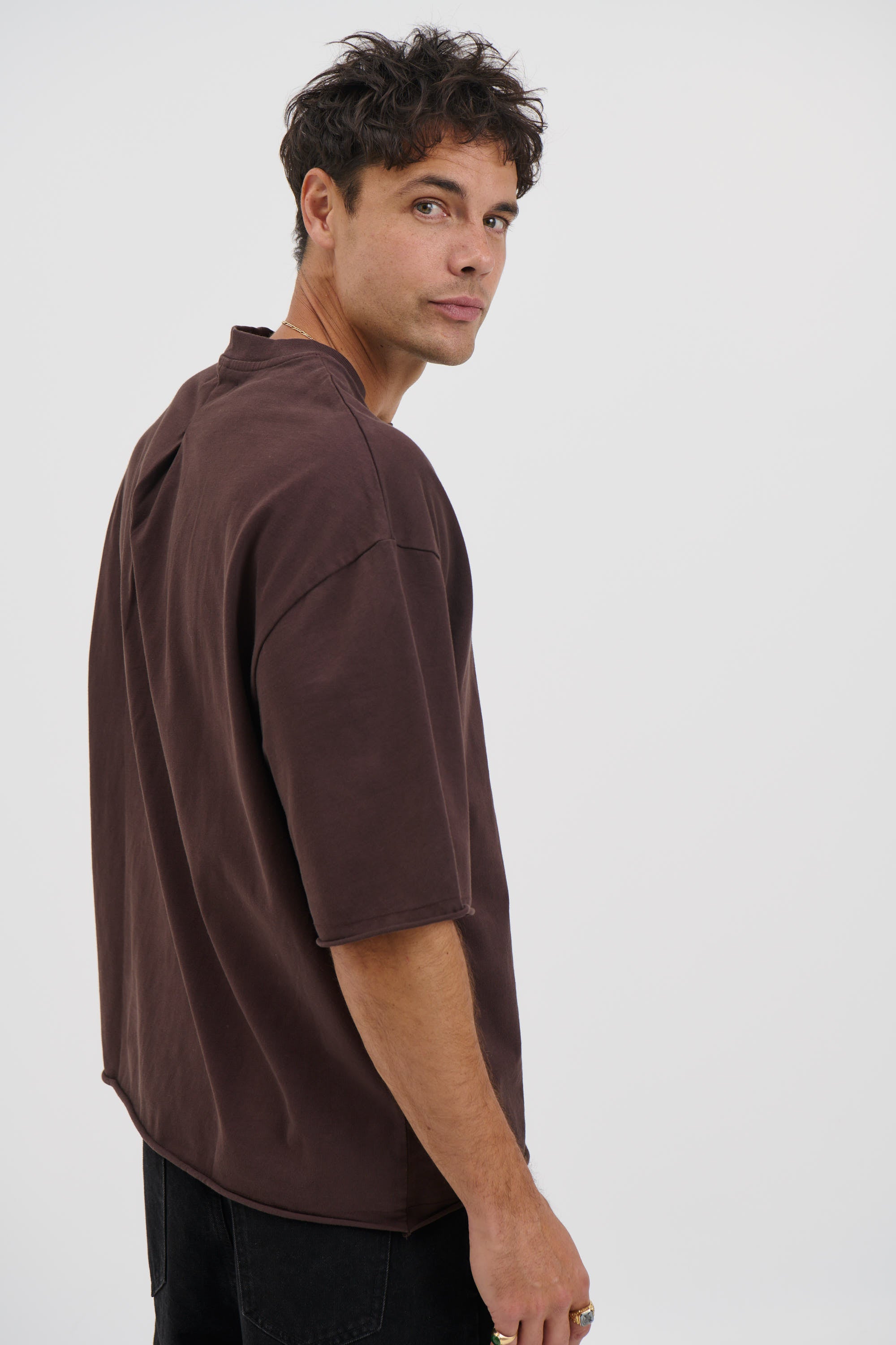 Raw Hem Crew Neck Tee Choc
