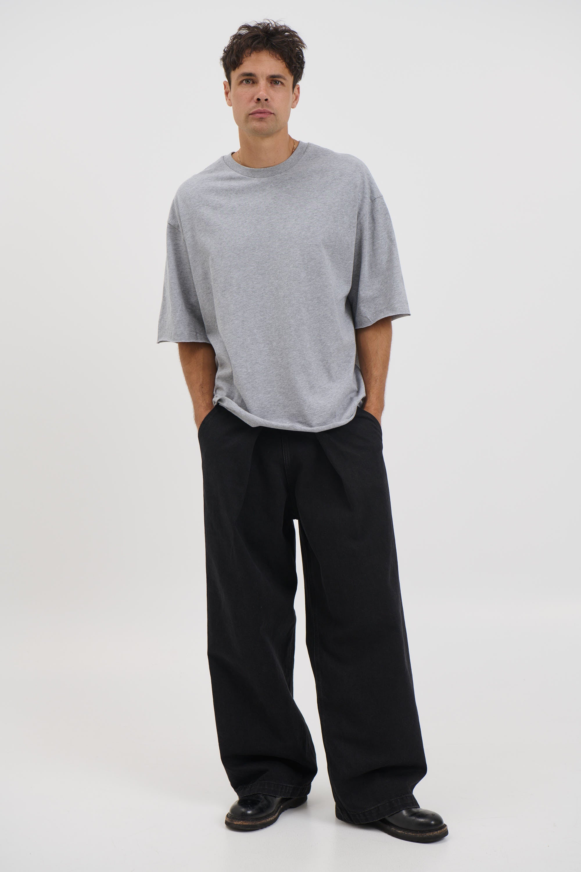 Raw Hem Crew Neck Tee Grey Marle