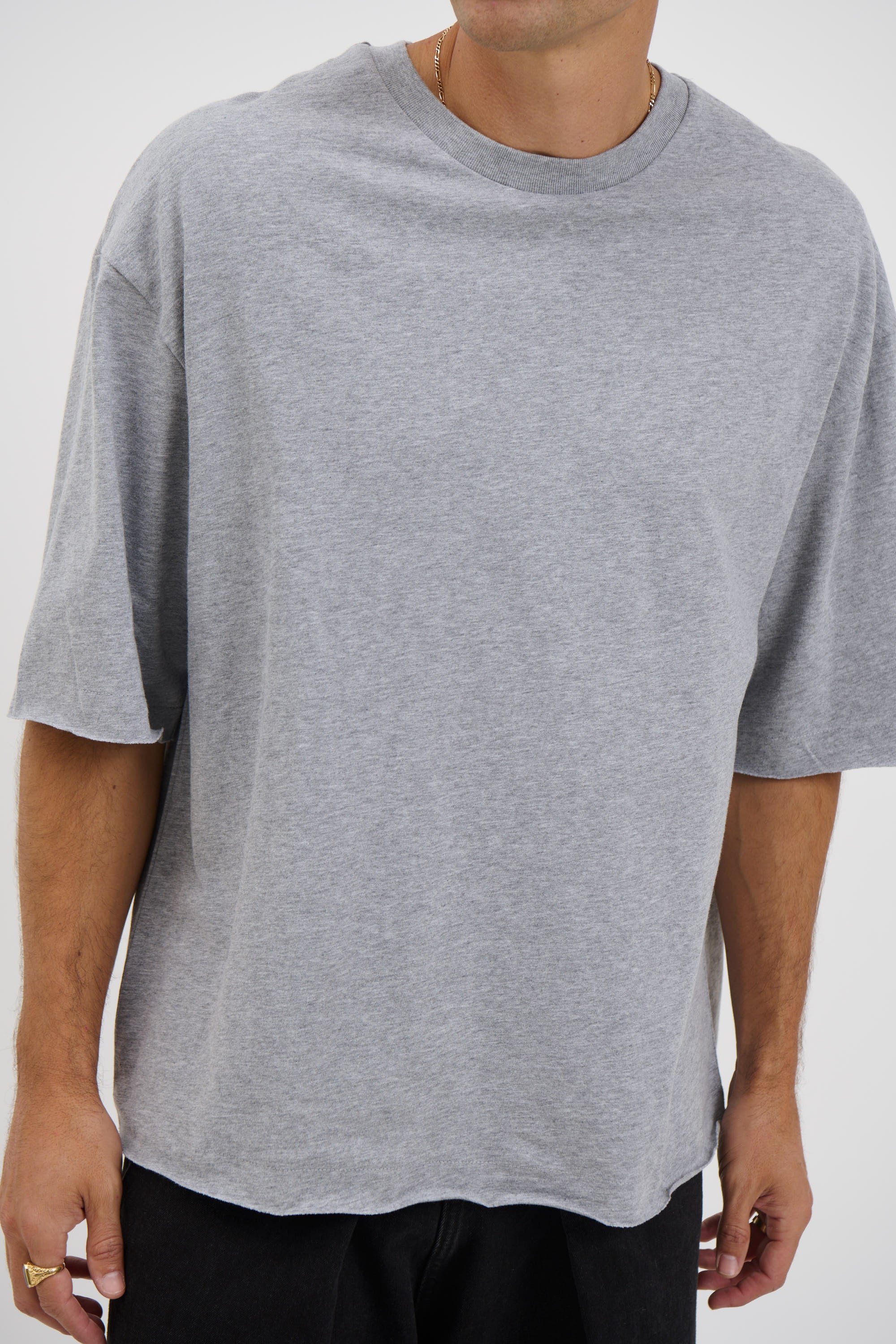 Raw Hem Crew Neck Tee Grey Marle