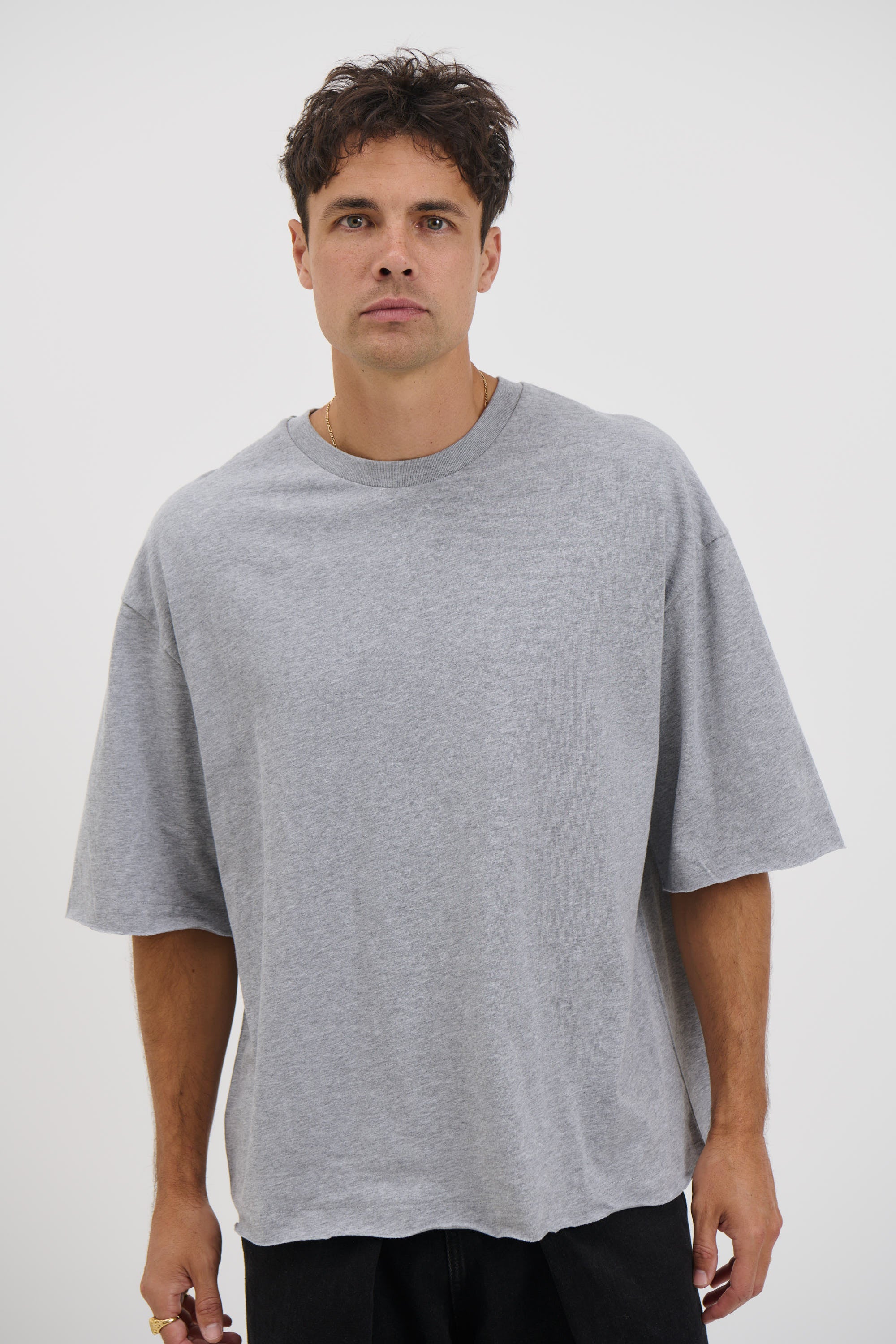 Raw Hem Crew Neck Tee Grey Marle