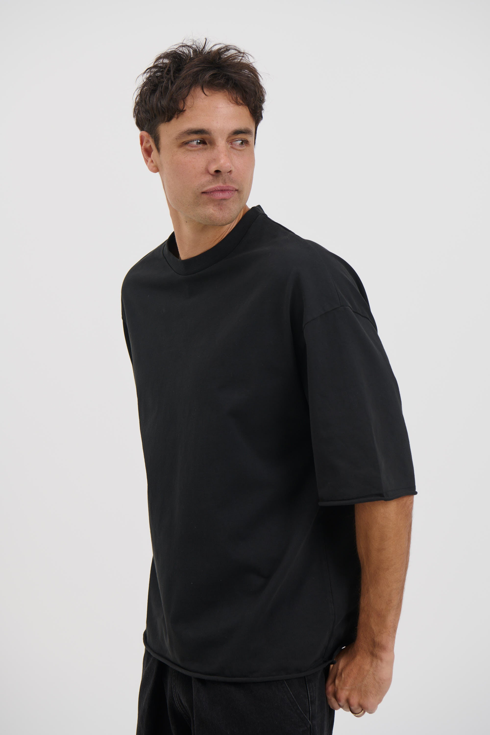 Raw Hem Crew Neck Tee Black