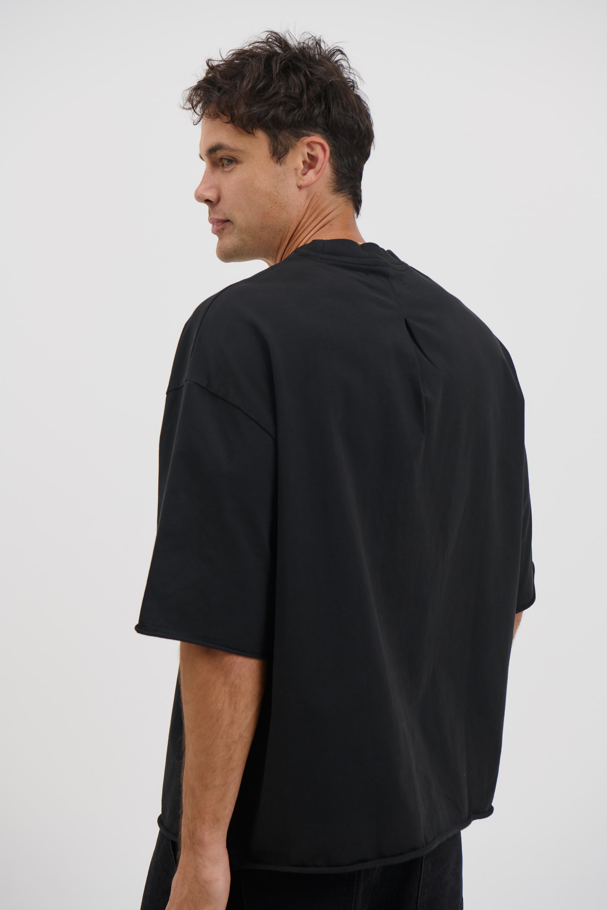 Raw Hem Crew Neck Tee Black