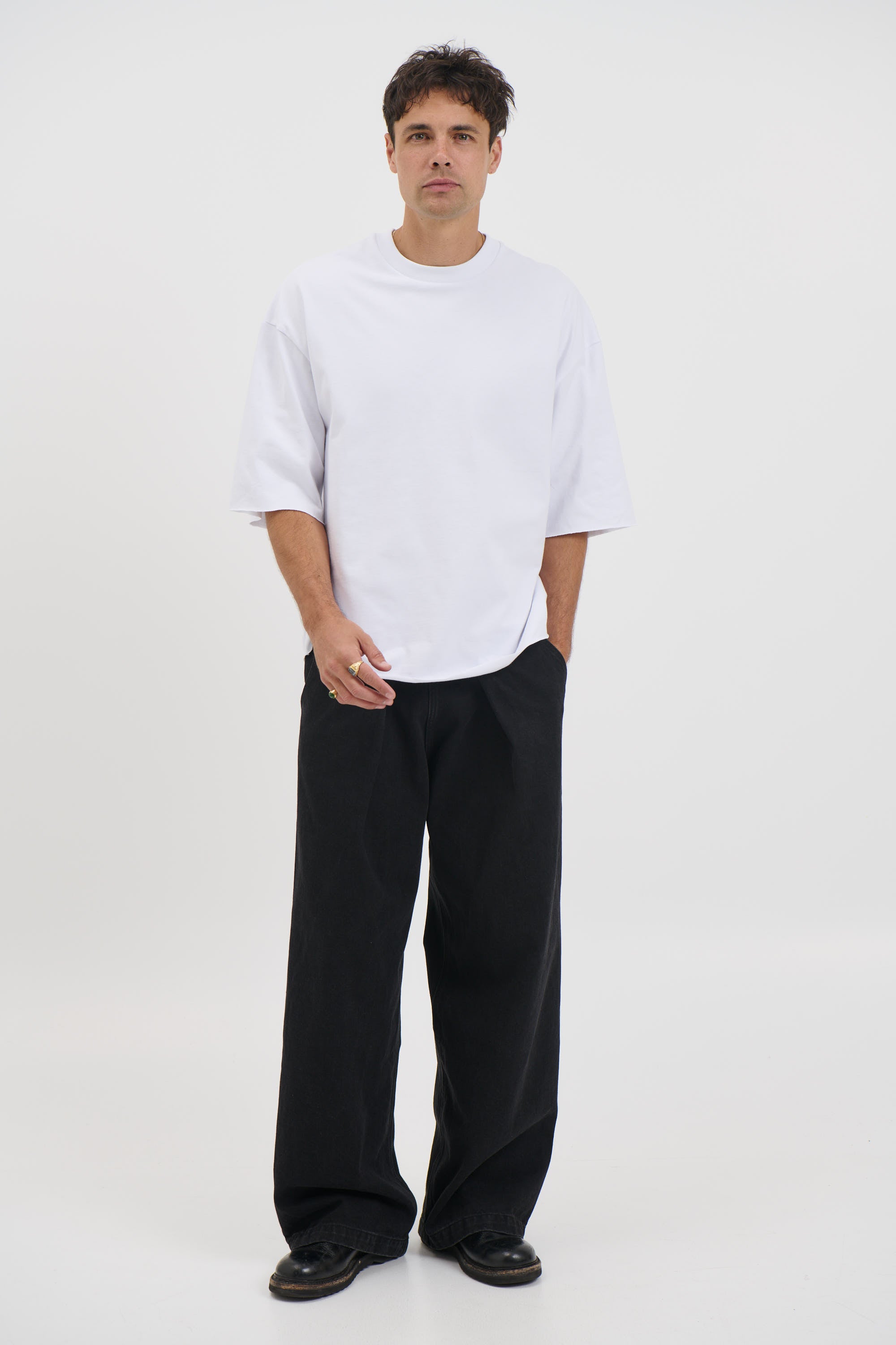 Raw Hem Crew Neck Tee White