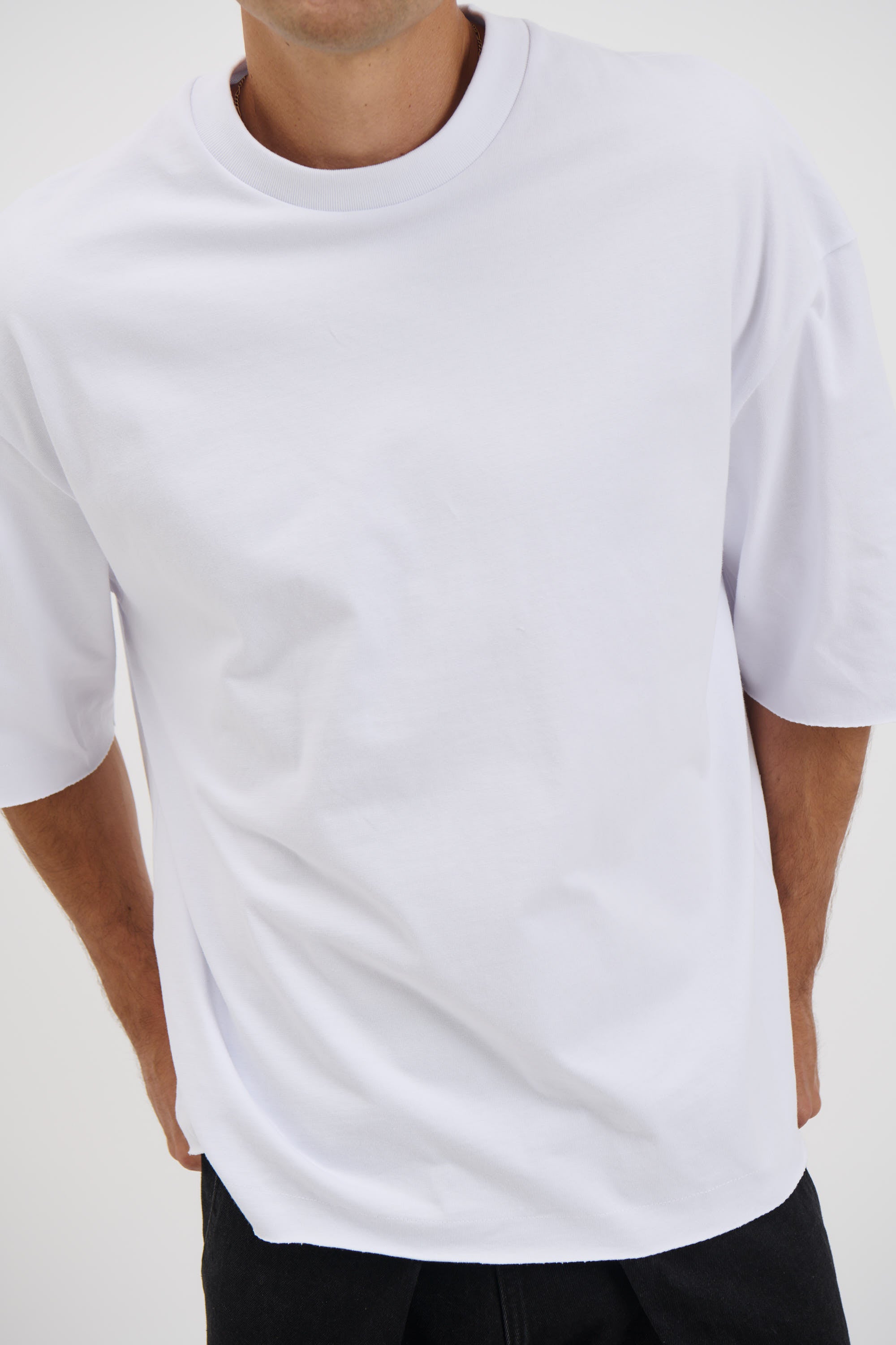Raw Hem Crew Neck Tee White