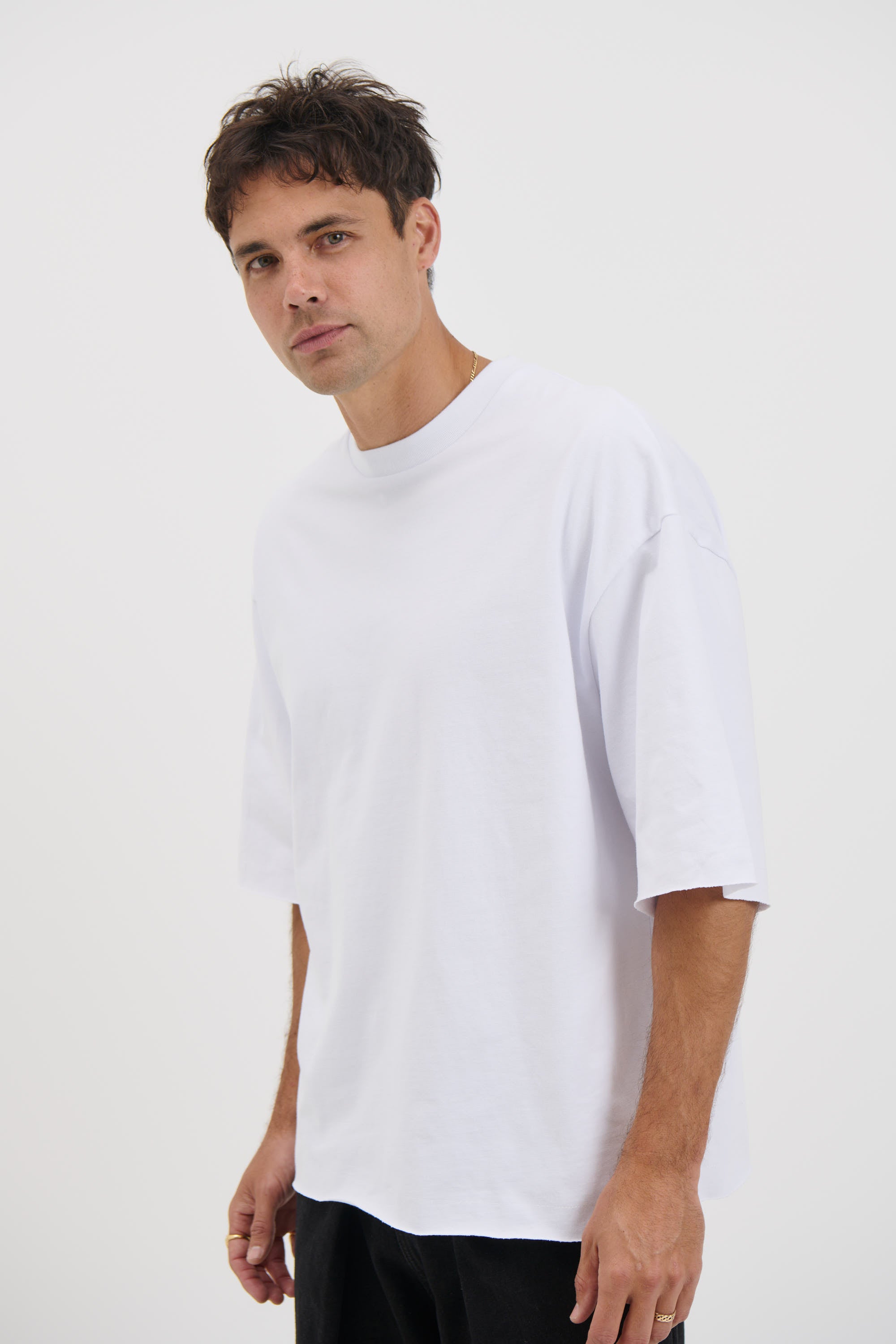 Raw Hem Crew Neck Tee White