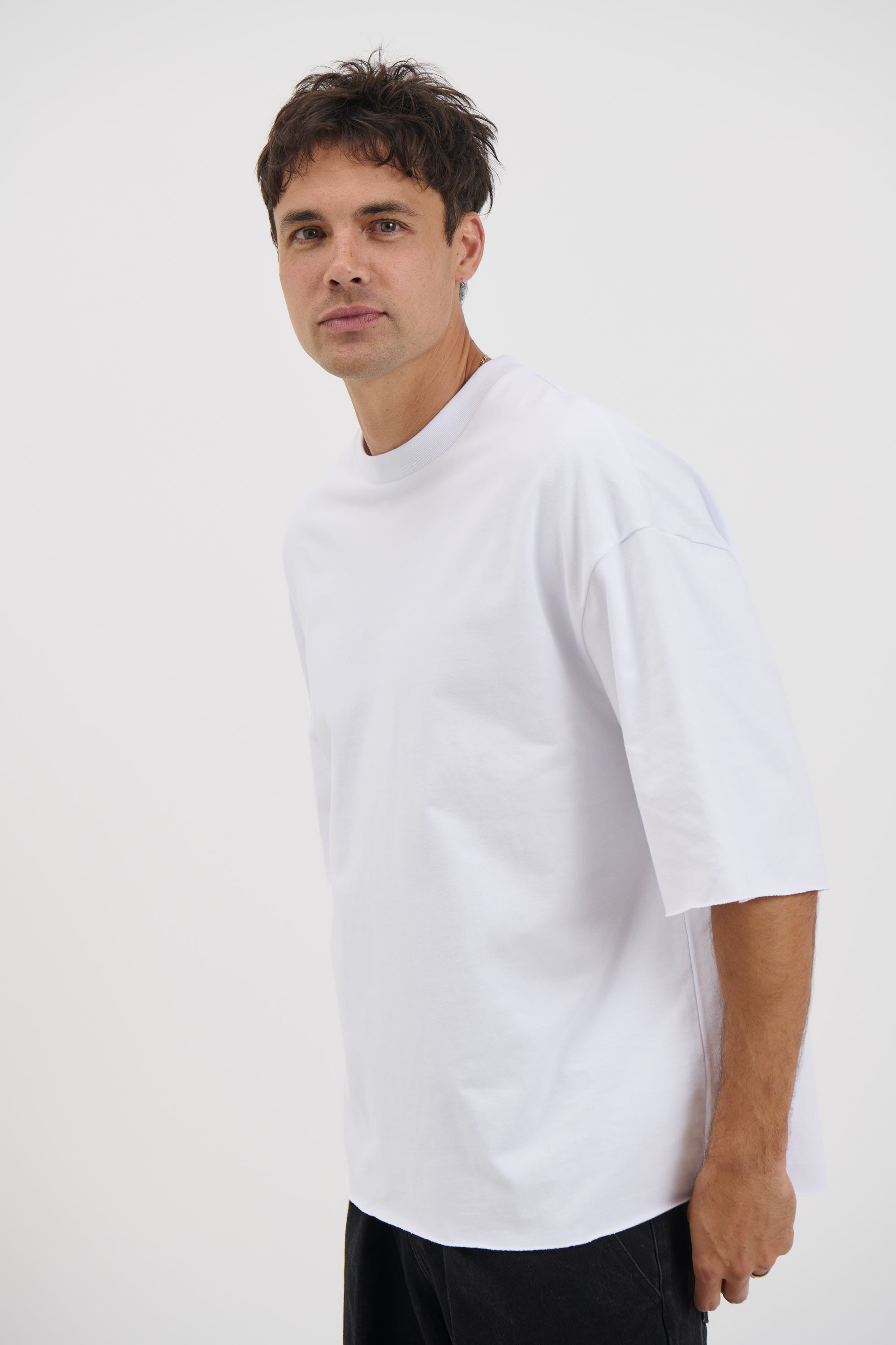 Raw Hem Crew Neck Tee White