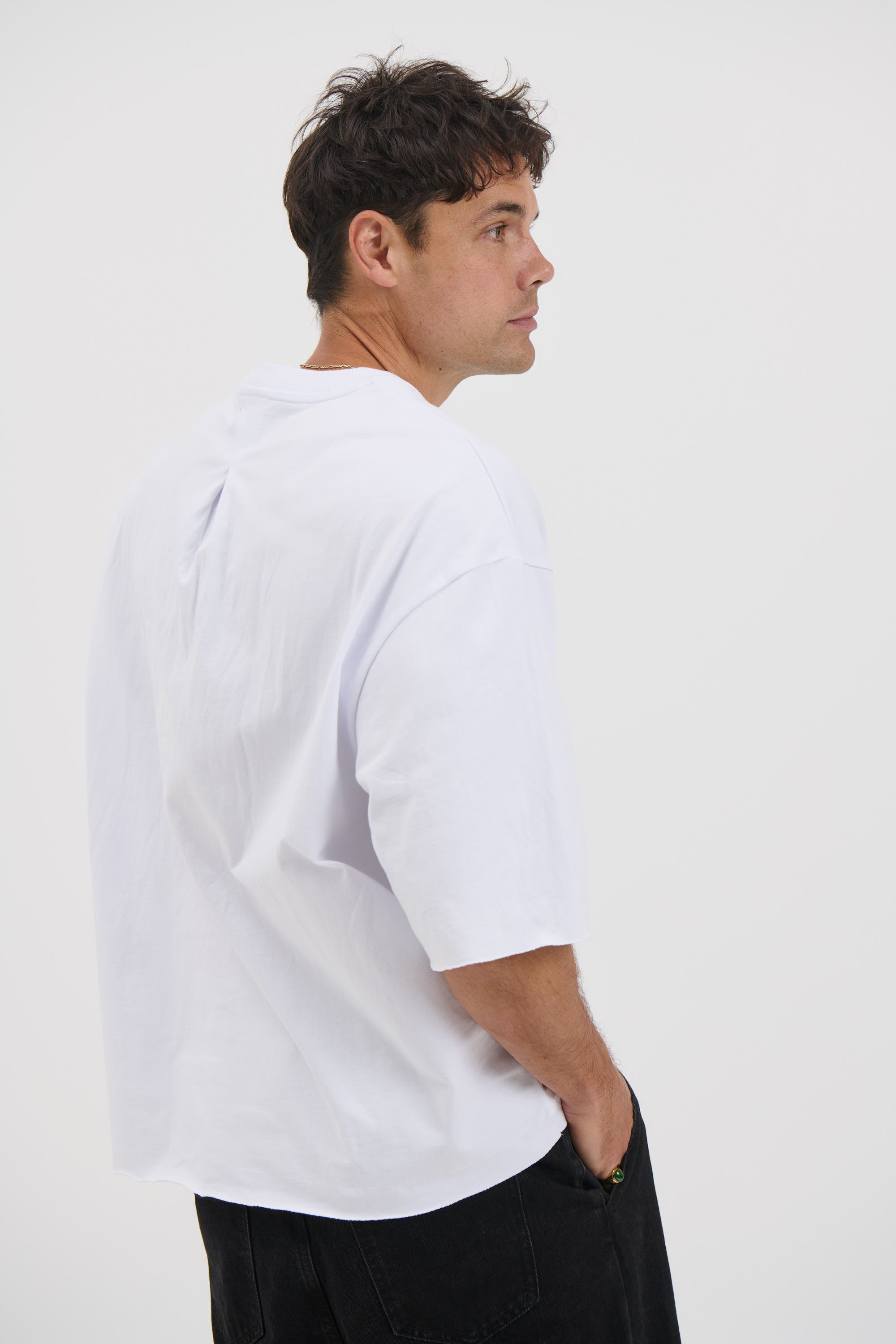 Raw Hem Crew Neck Tee White