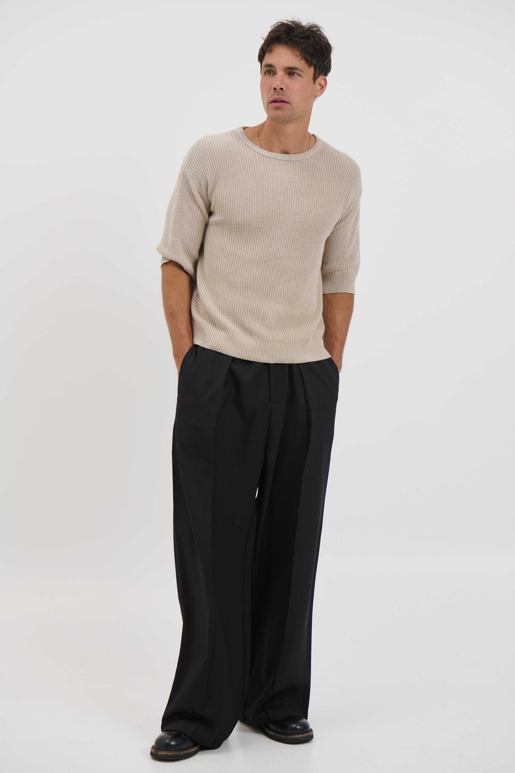 Drop Sleeve Knitted Tee Stone