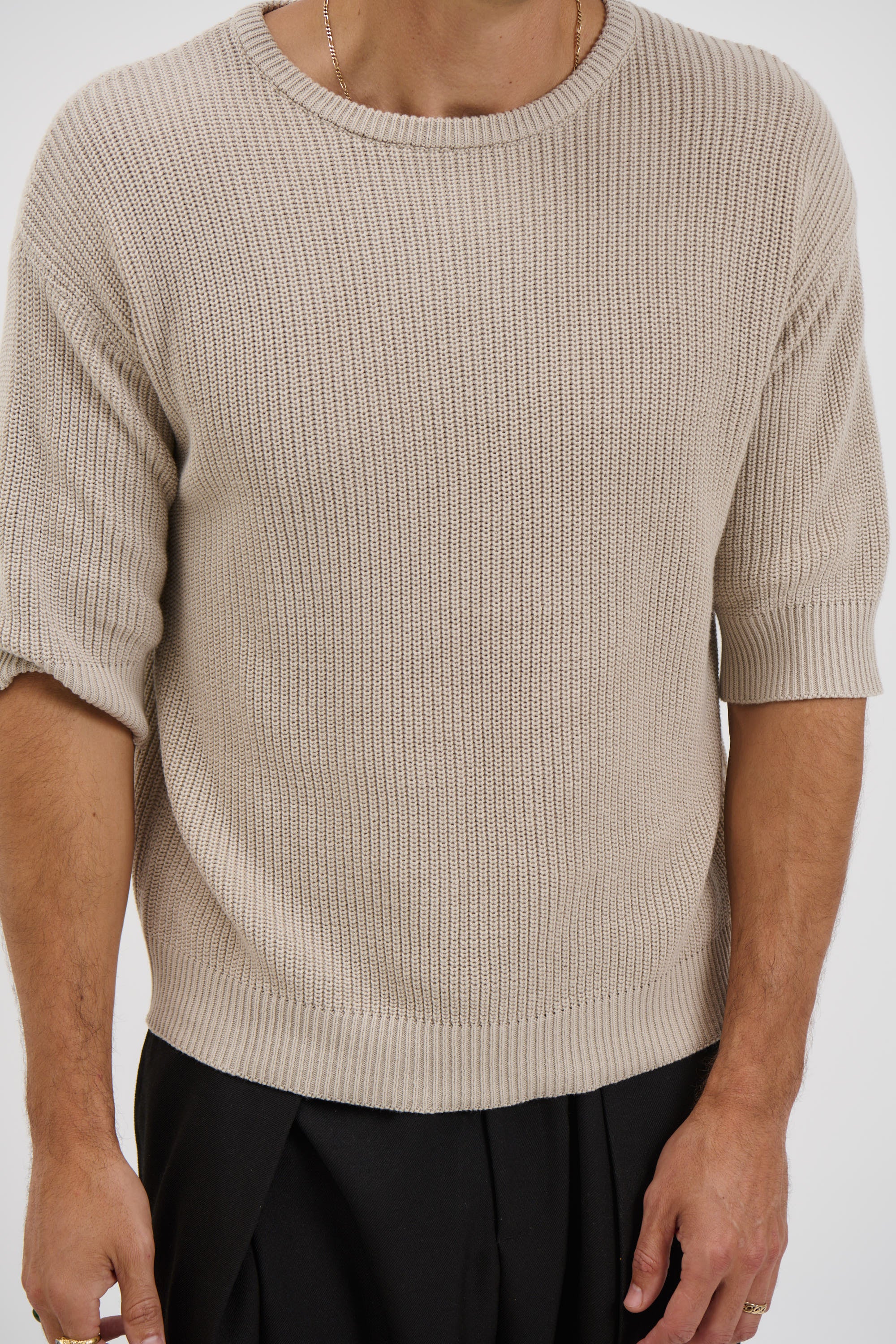 Drop Sleeve Knitted Tee Stone