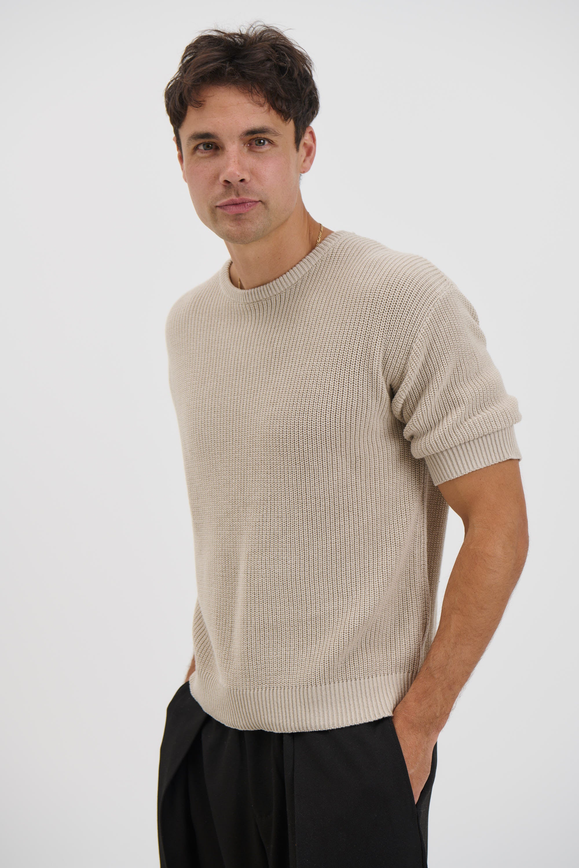 Drop Sleeve Knitted Tee Stone