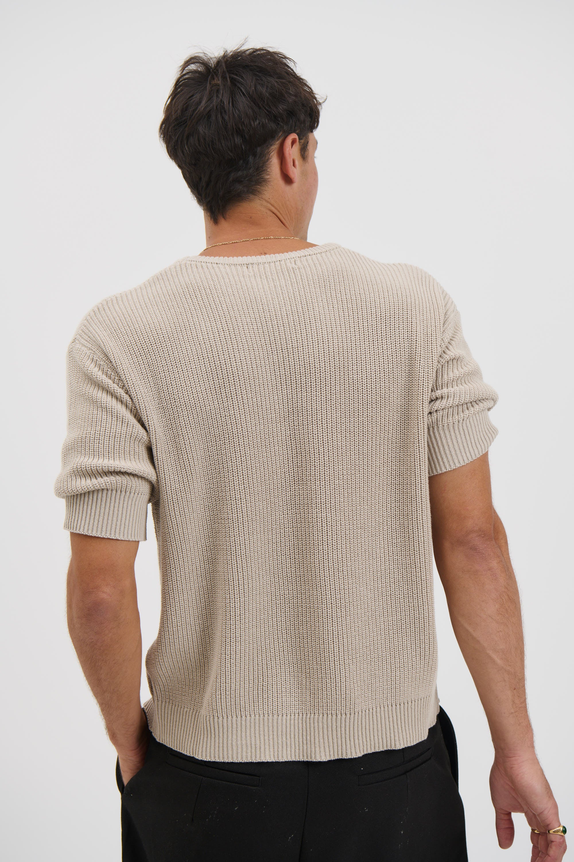 Drop Sleeve Knitted Tee Stone