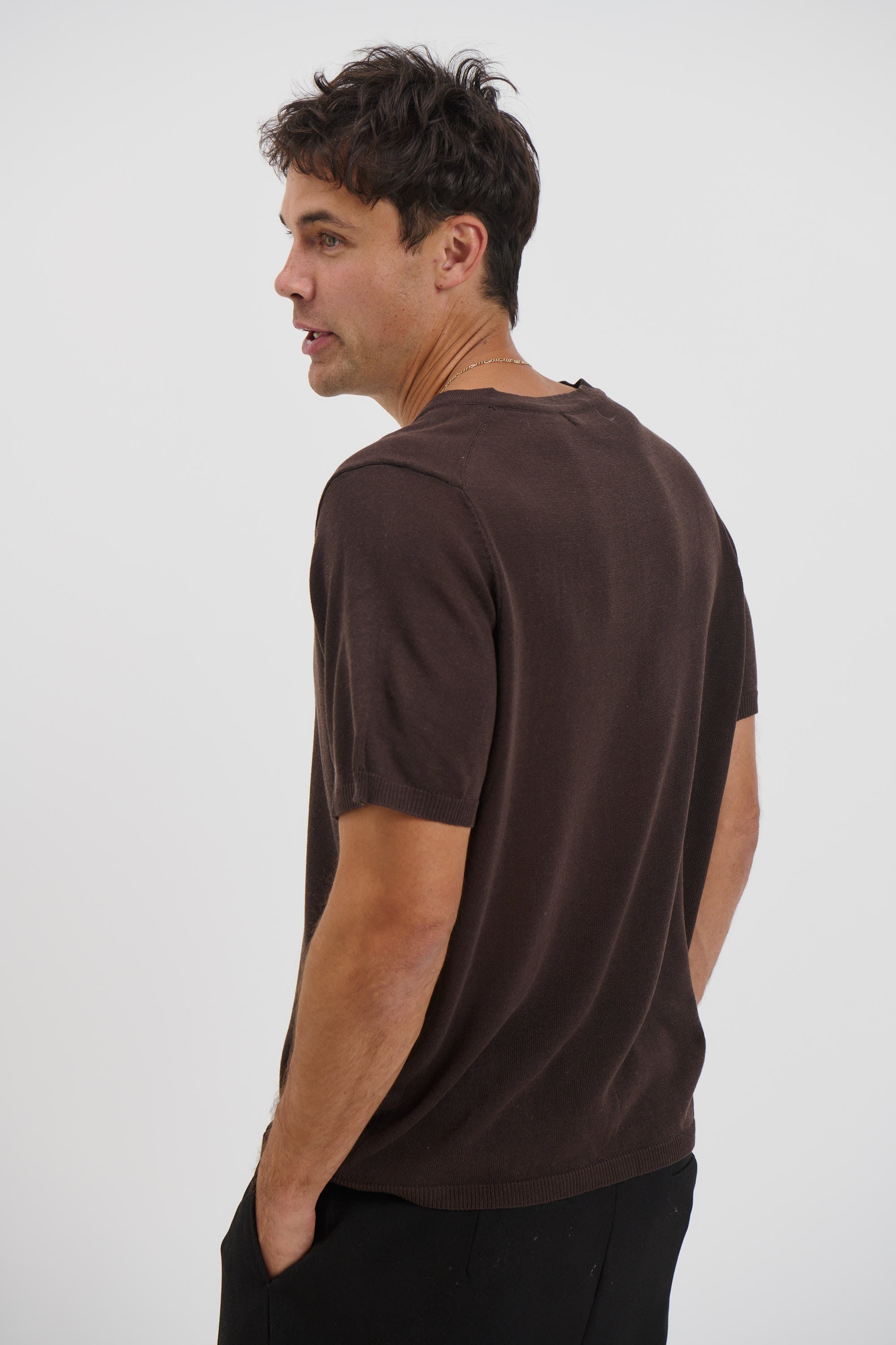 Knitted Henley Tee Chocolate