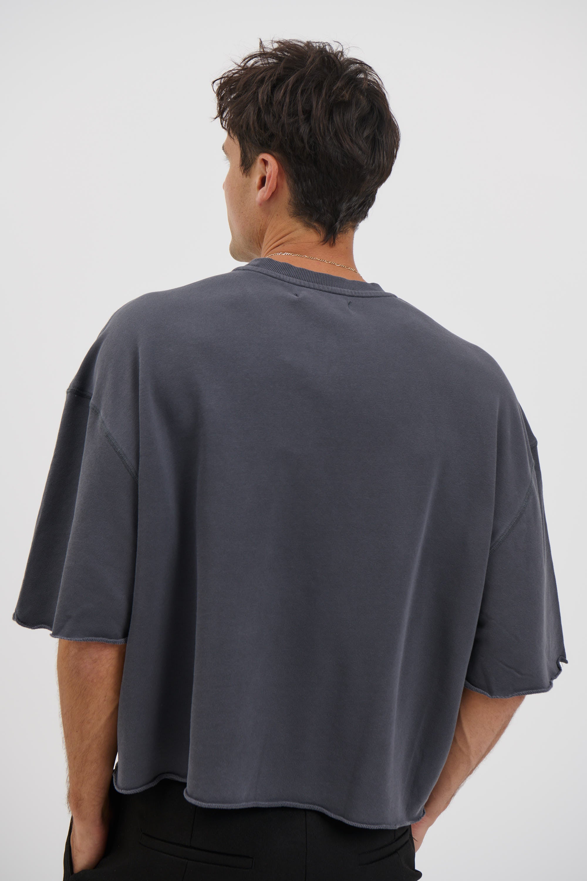 Crop Box Fleece Tee Charcoal