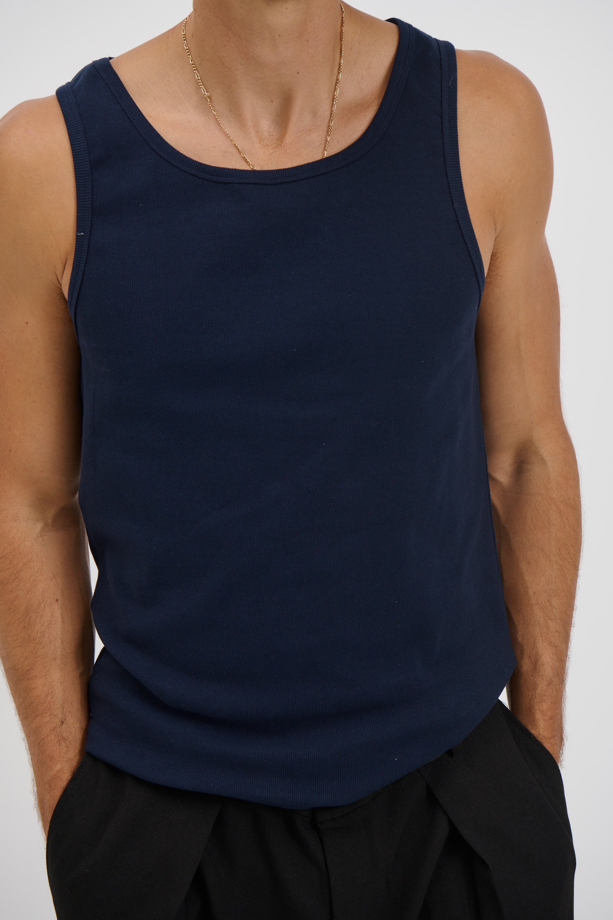 NTH Fitted Ribbed Tank Navy
