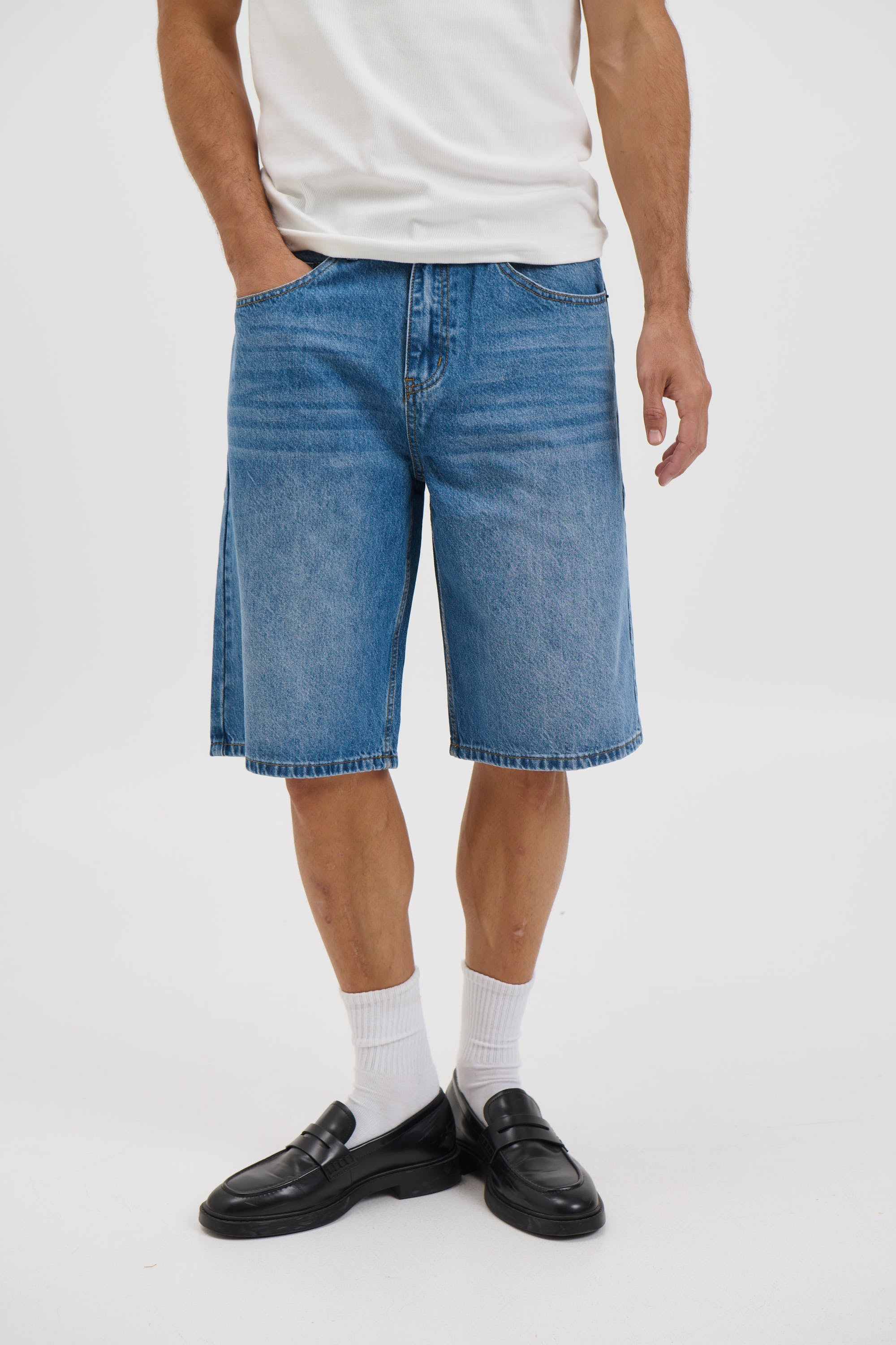 Flint Baggy Denim Jort Mid Blue