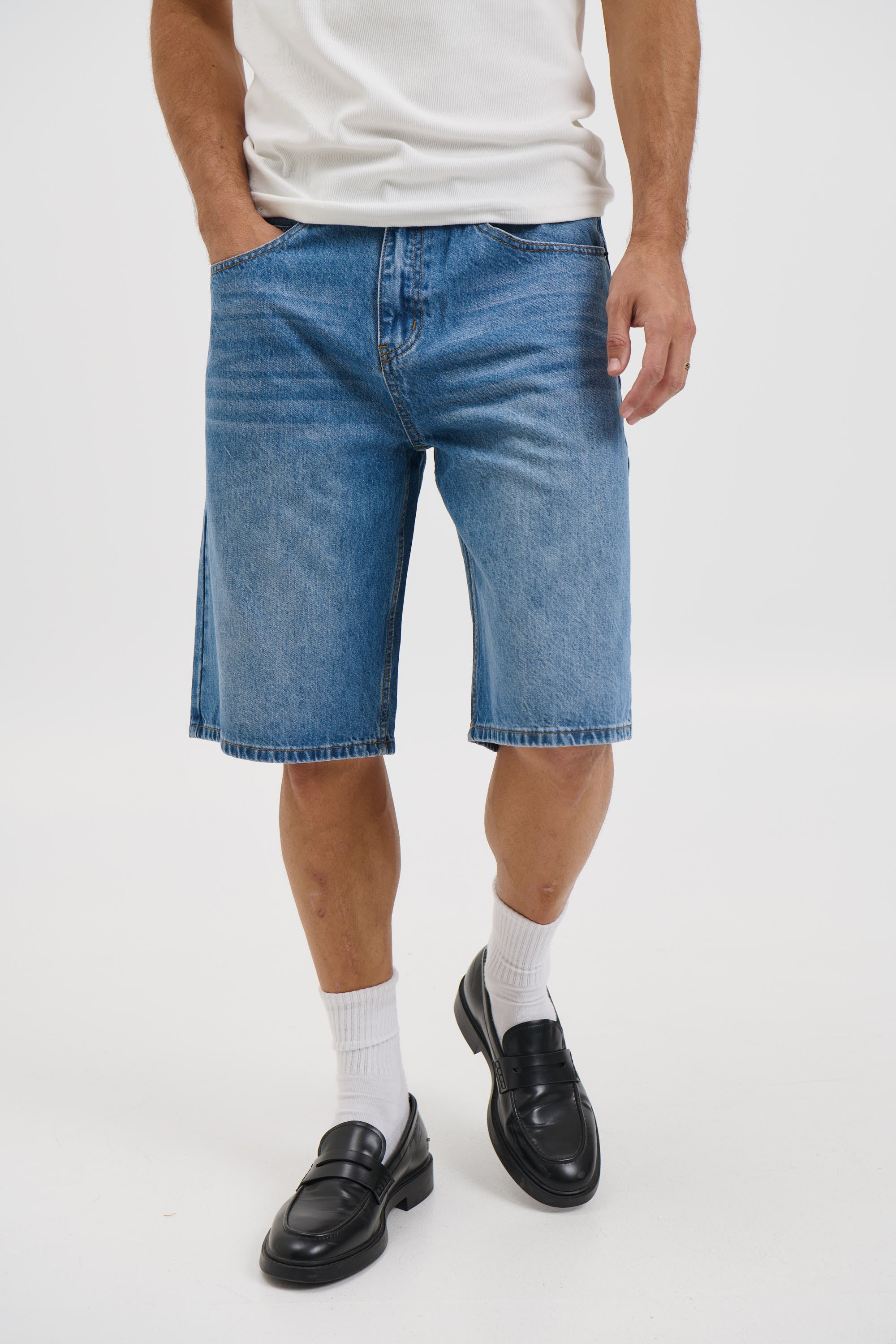 Flint Baggy Denim Jort Mid Blue