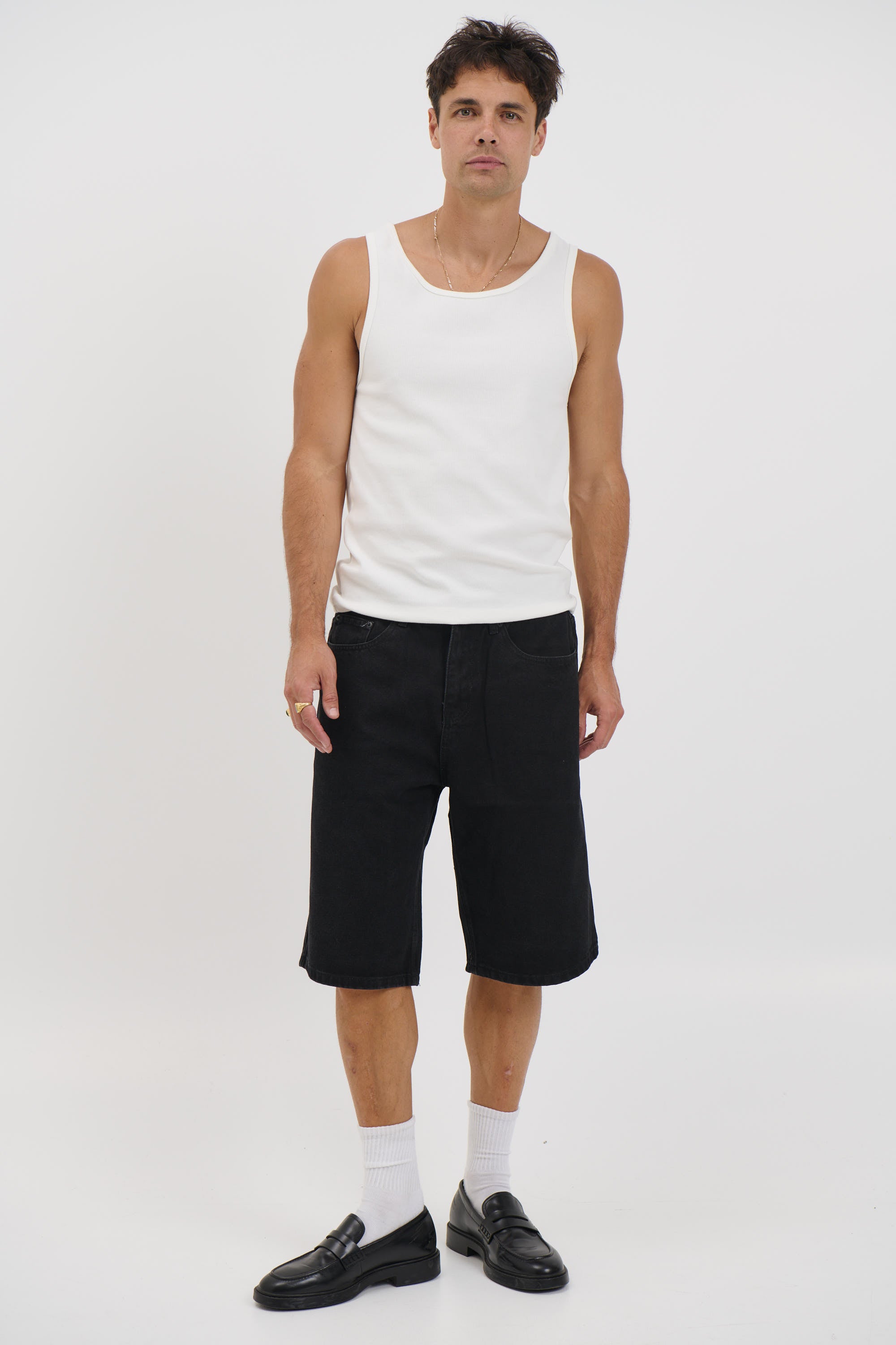 パンツ Private brand Snake Nylon Baggy Shorts Flint Baggy Denim Jort Black