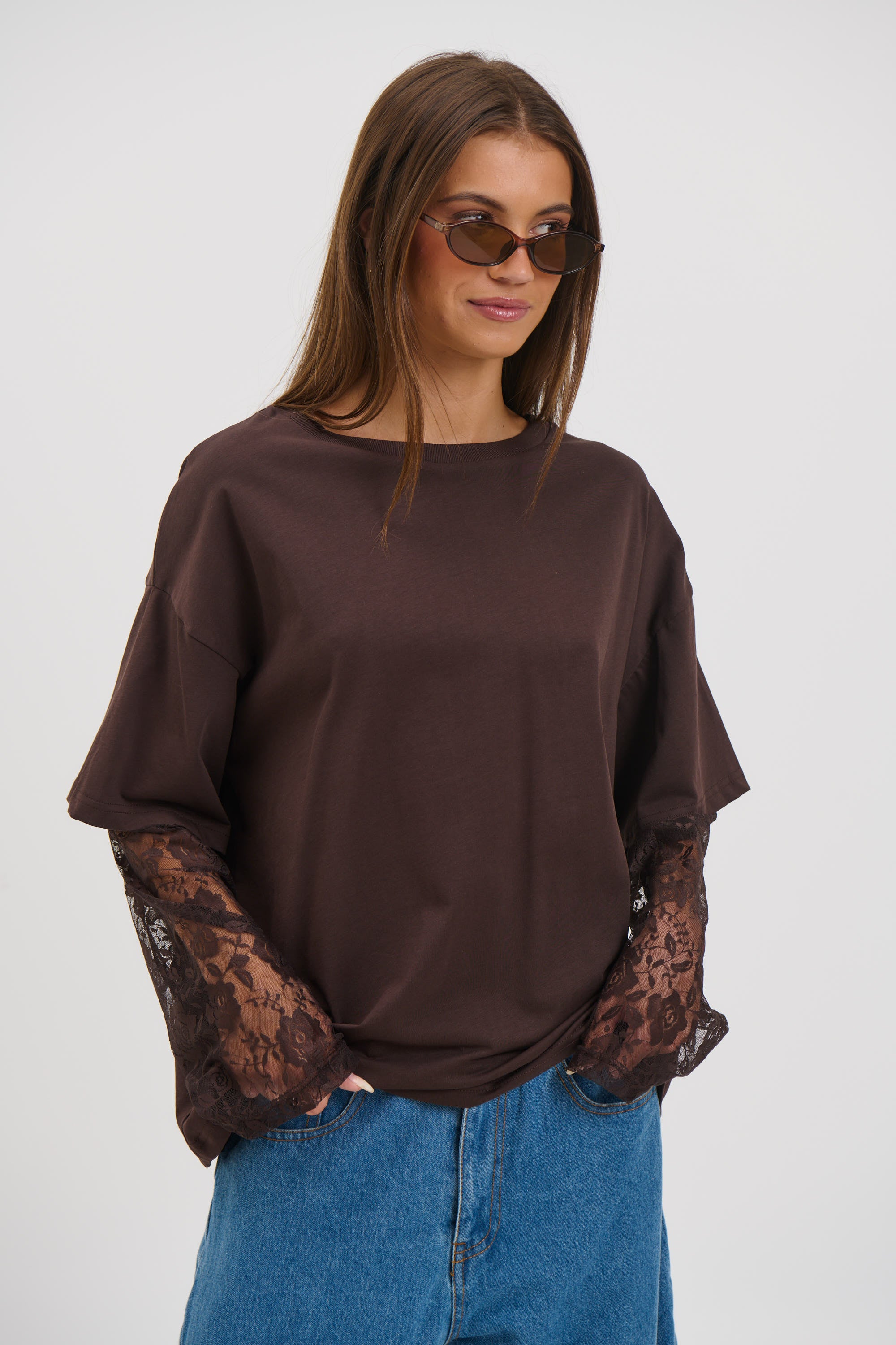 Francesca Lace Tee Chocolate