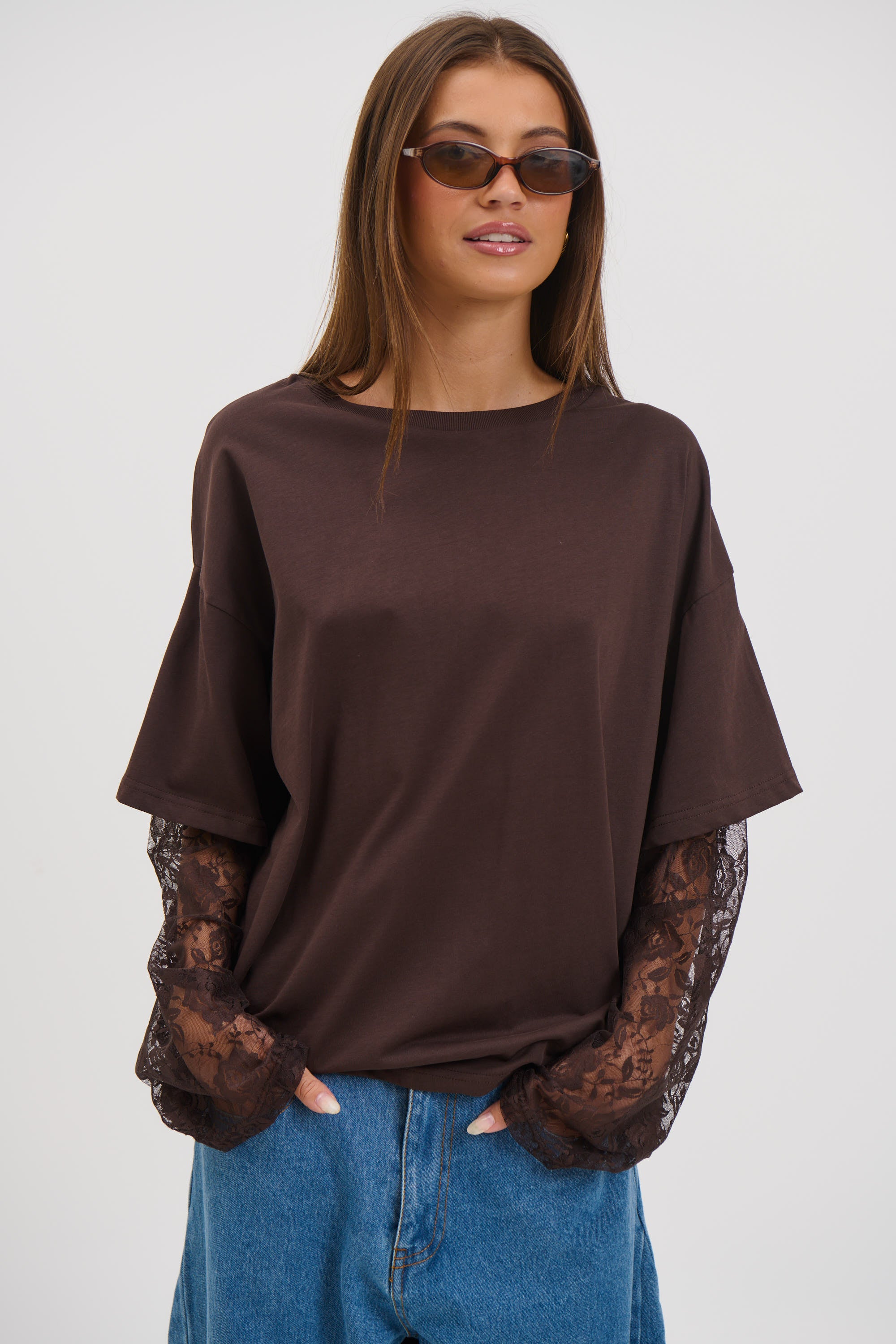 Francesca Lace Tee Chocolate