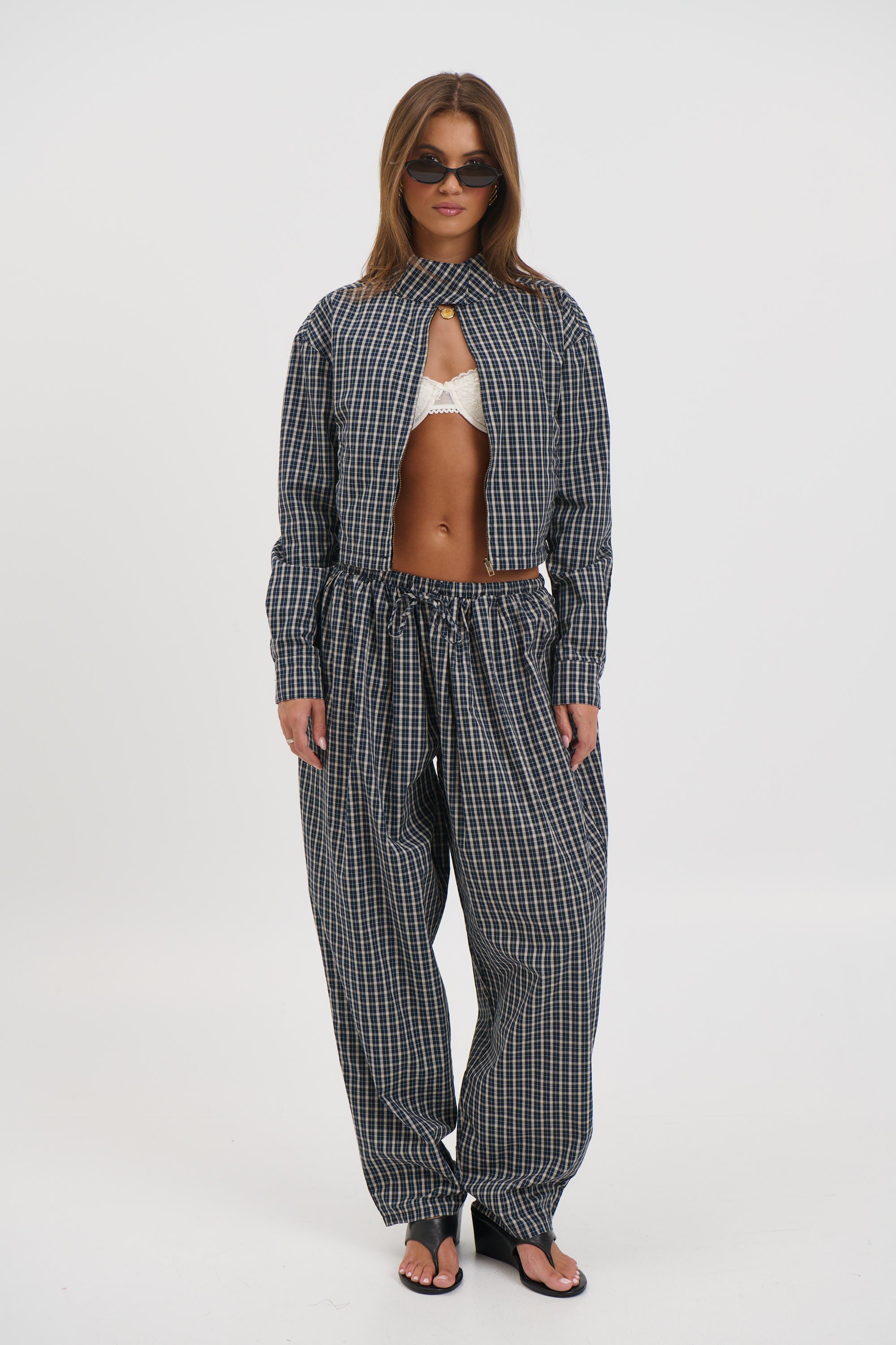 Aura Pant Navy Lemon Plaid