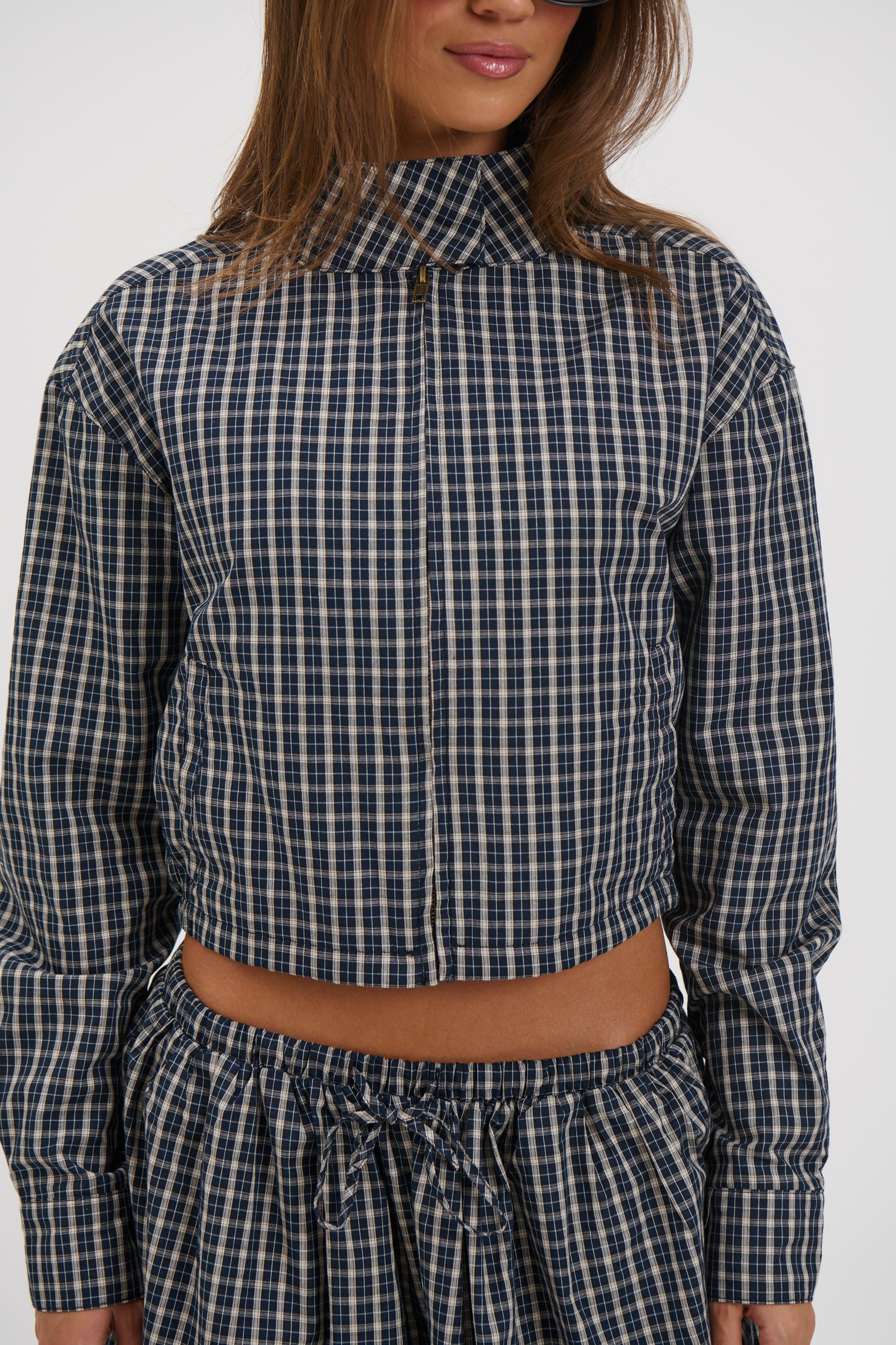 Aura Jacket Navy Lemon Plaid