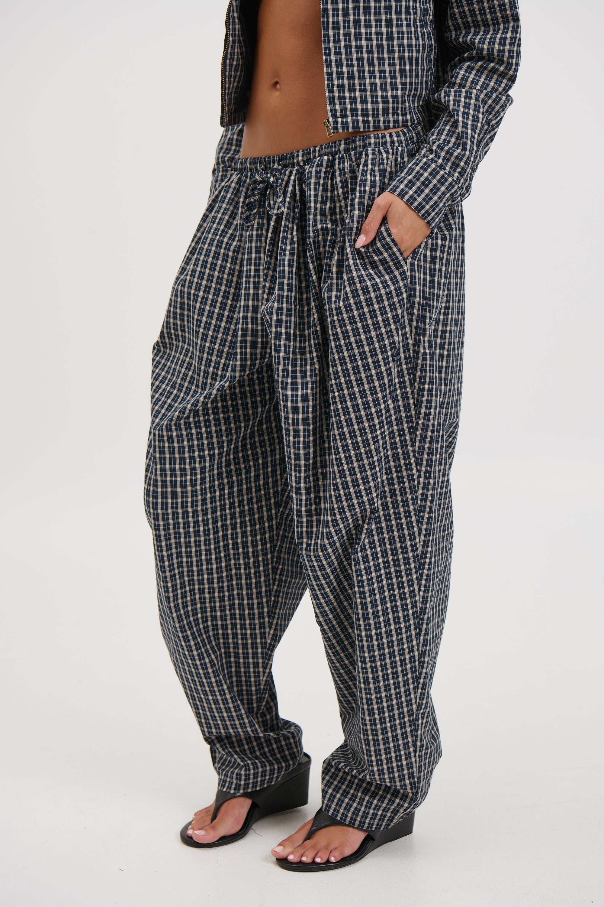 Aura Pant Navy Lemon Plaid