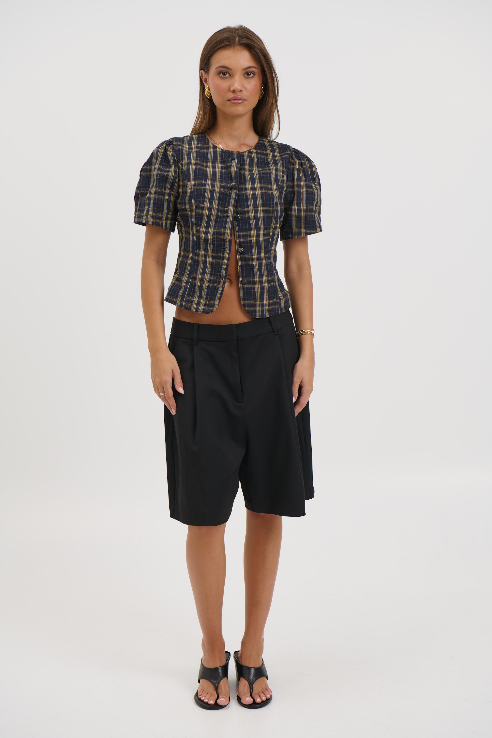 Femme Blouse Navy Lemon Plaid