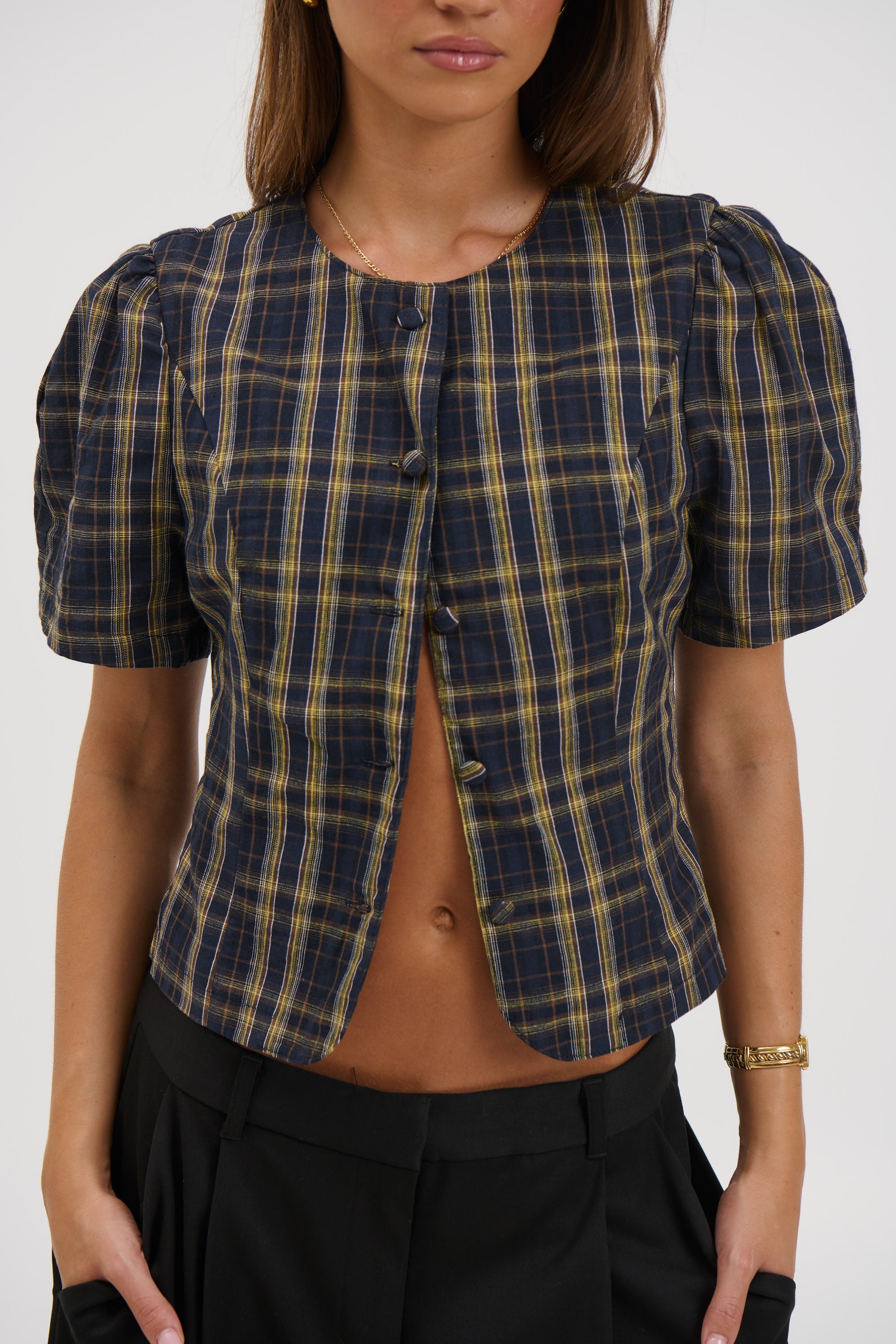 Femme Blouse Navy Lemon Plaid