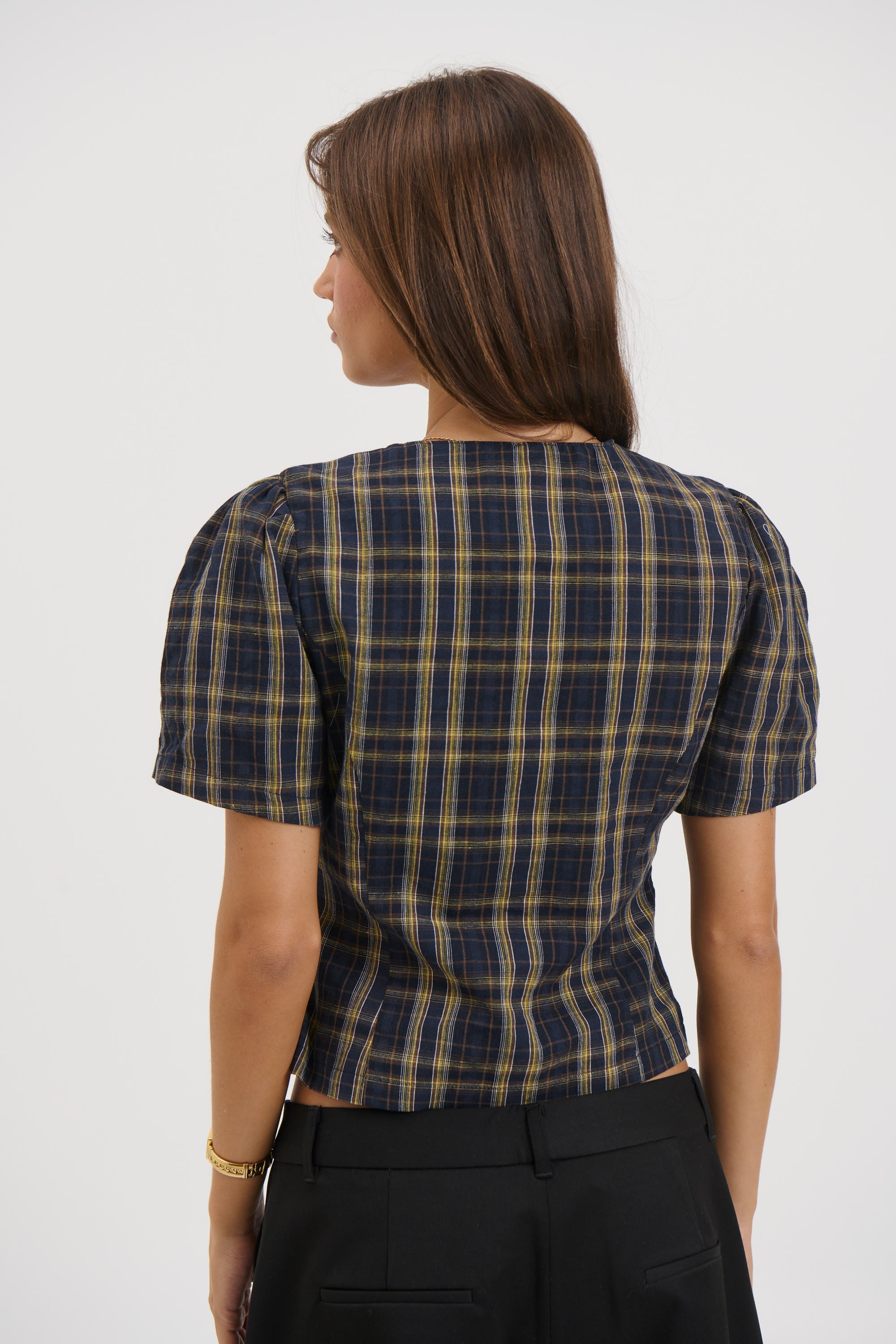 Femme Blouse Navy Lemon Plaid