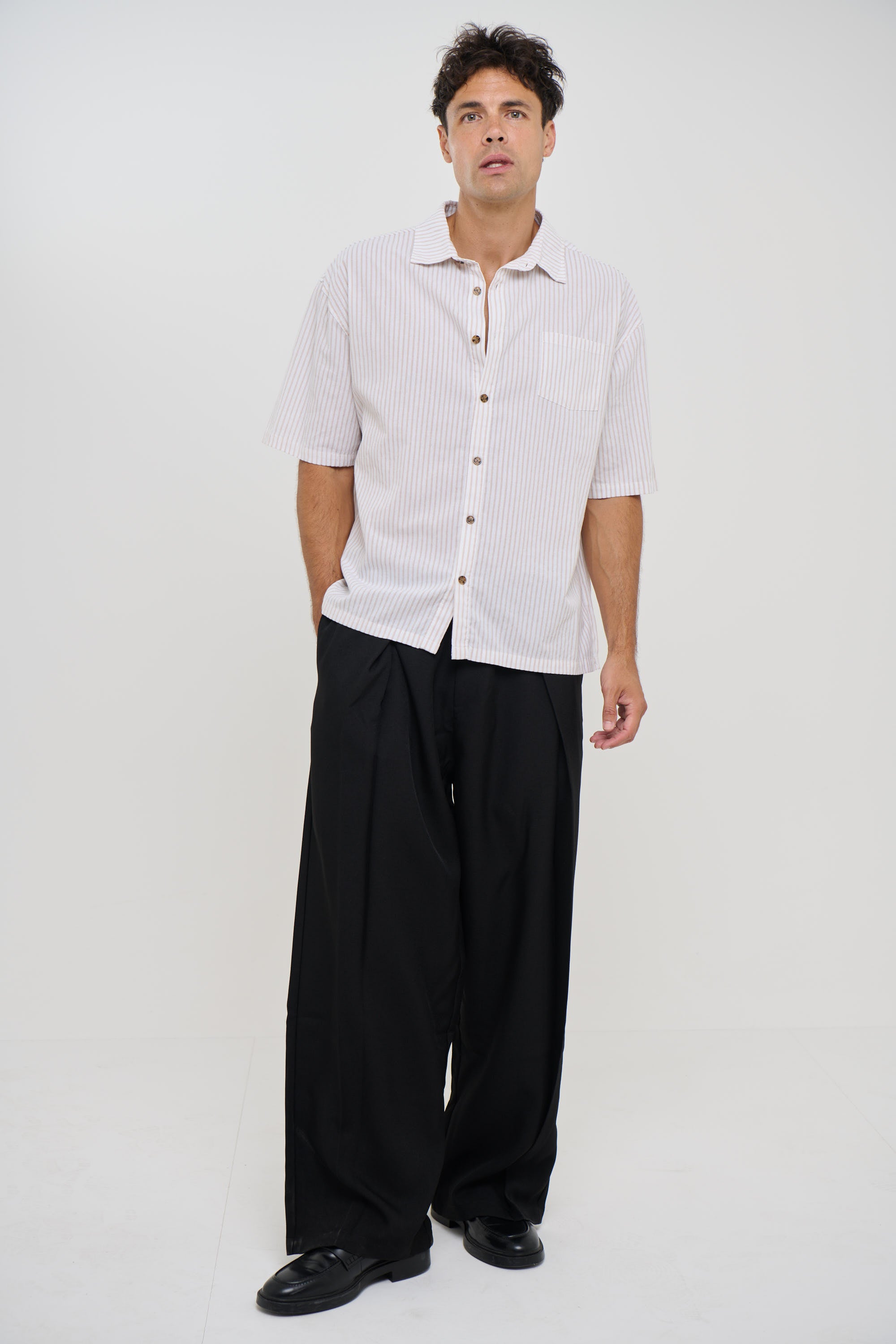 Nathaniel Drop Shirt Stripe Coffee