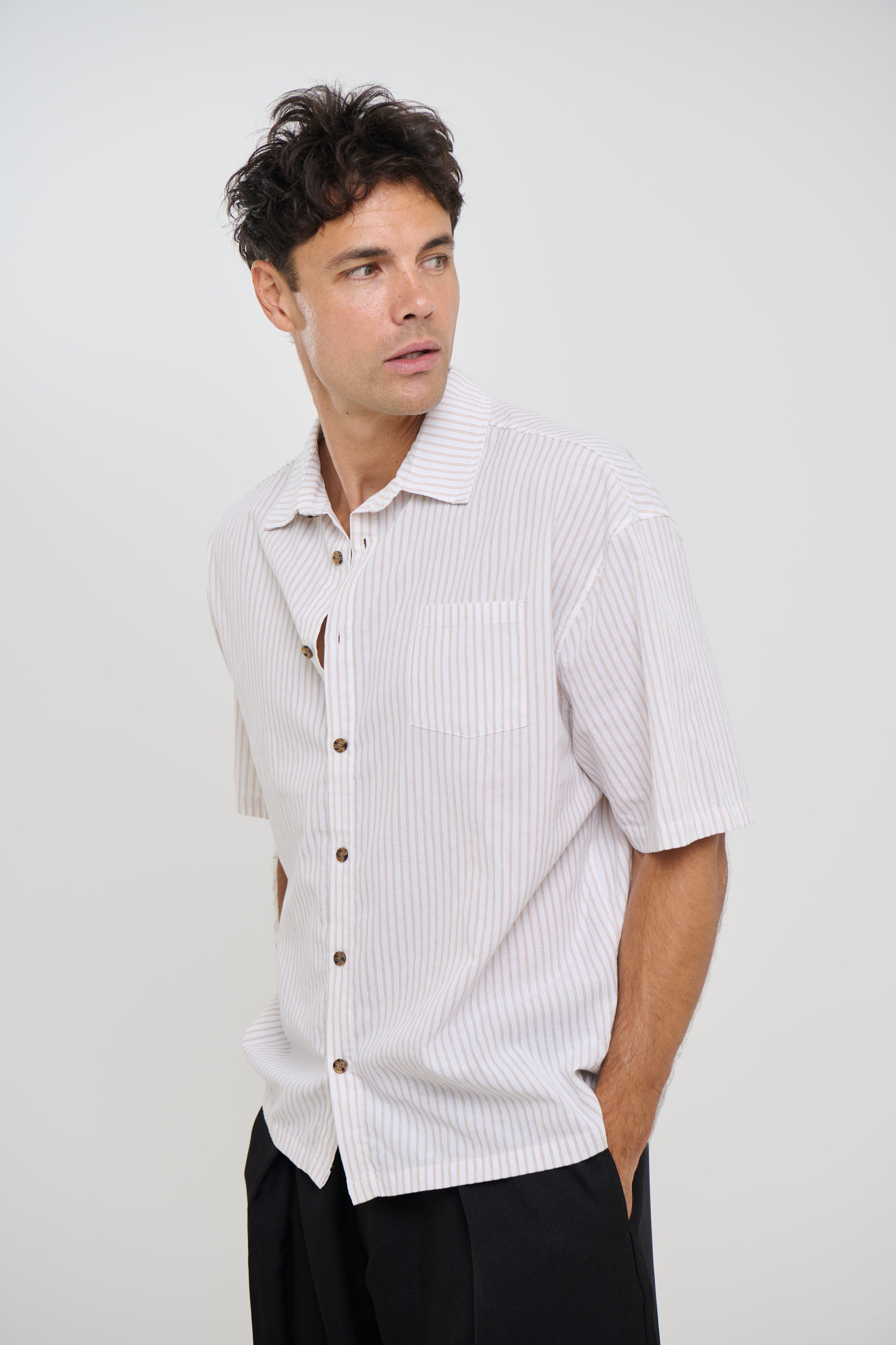 Nathaniel Drop Shirt Stripe Coffee