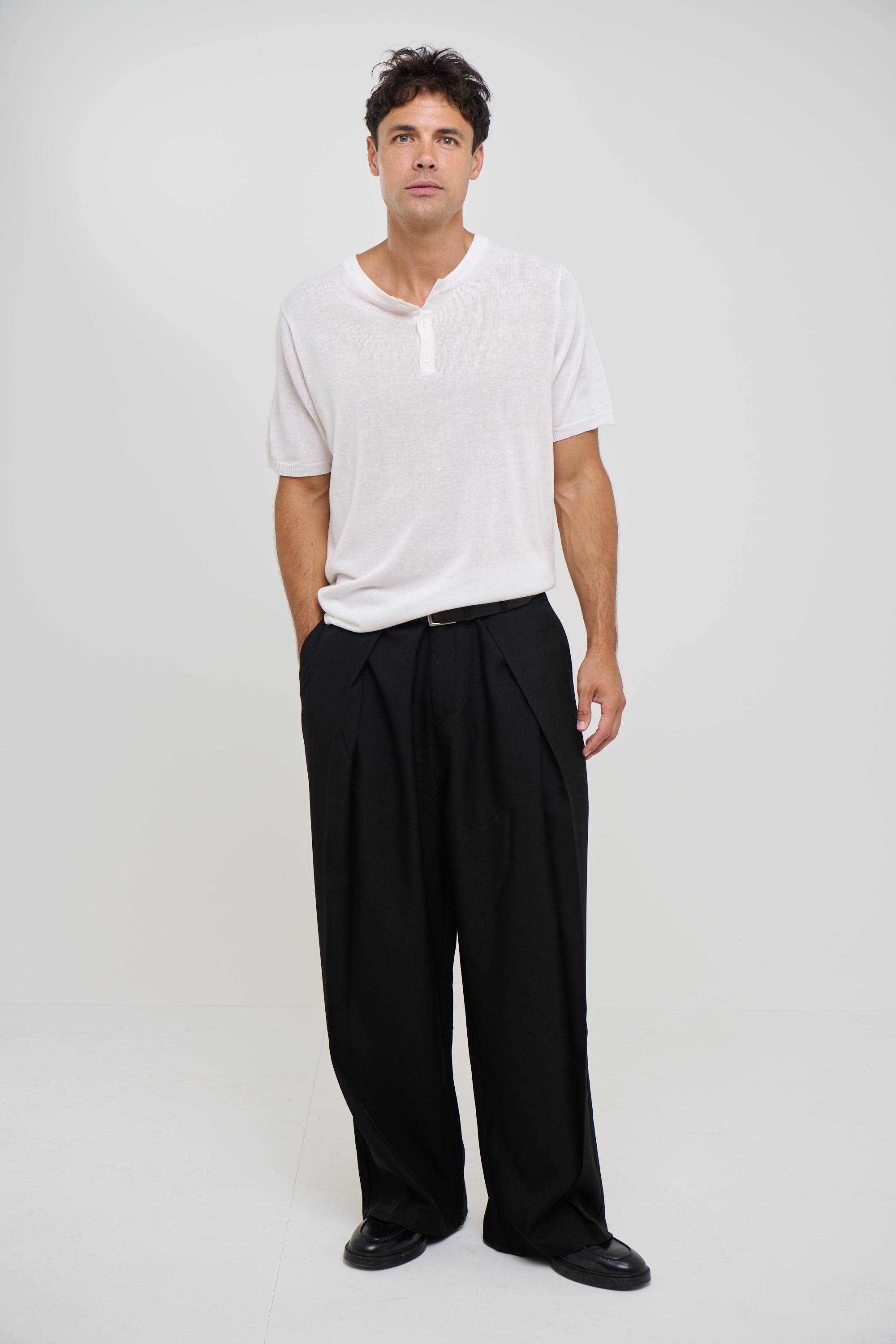 Knitted Henley Tee White