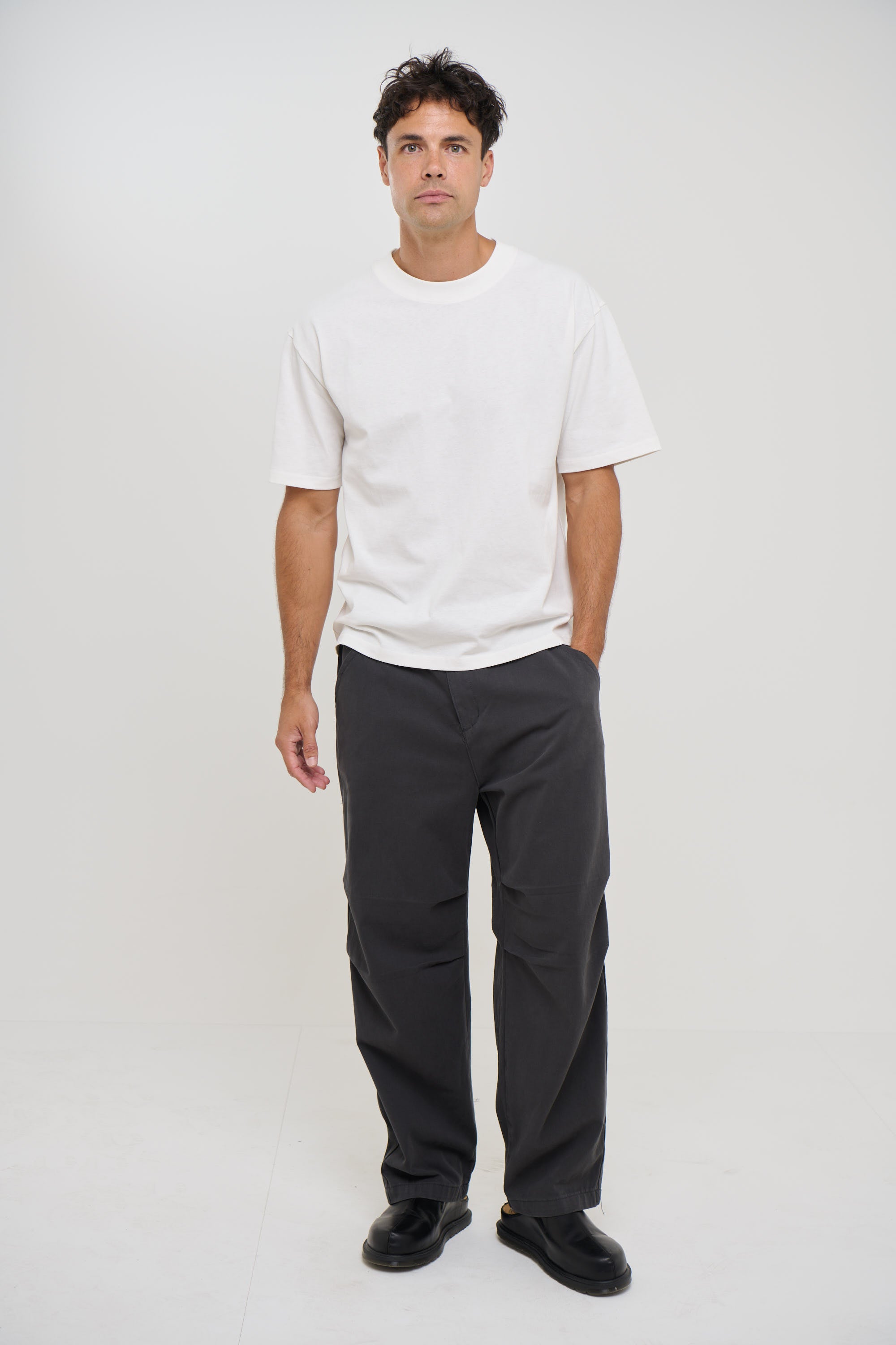 Baggy Knee Pleat Pant Charcoal