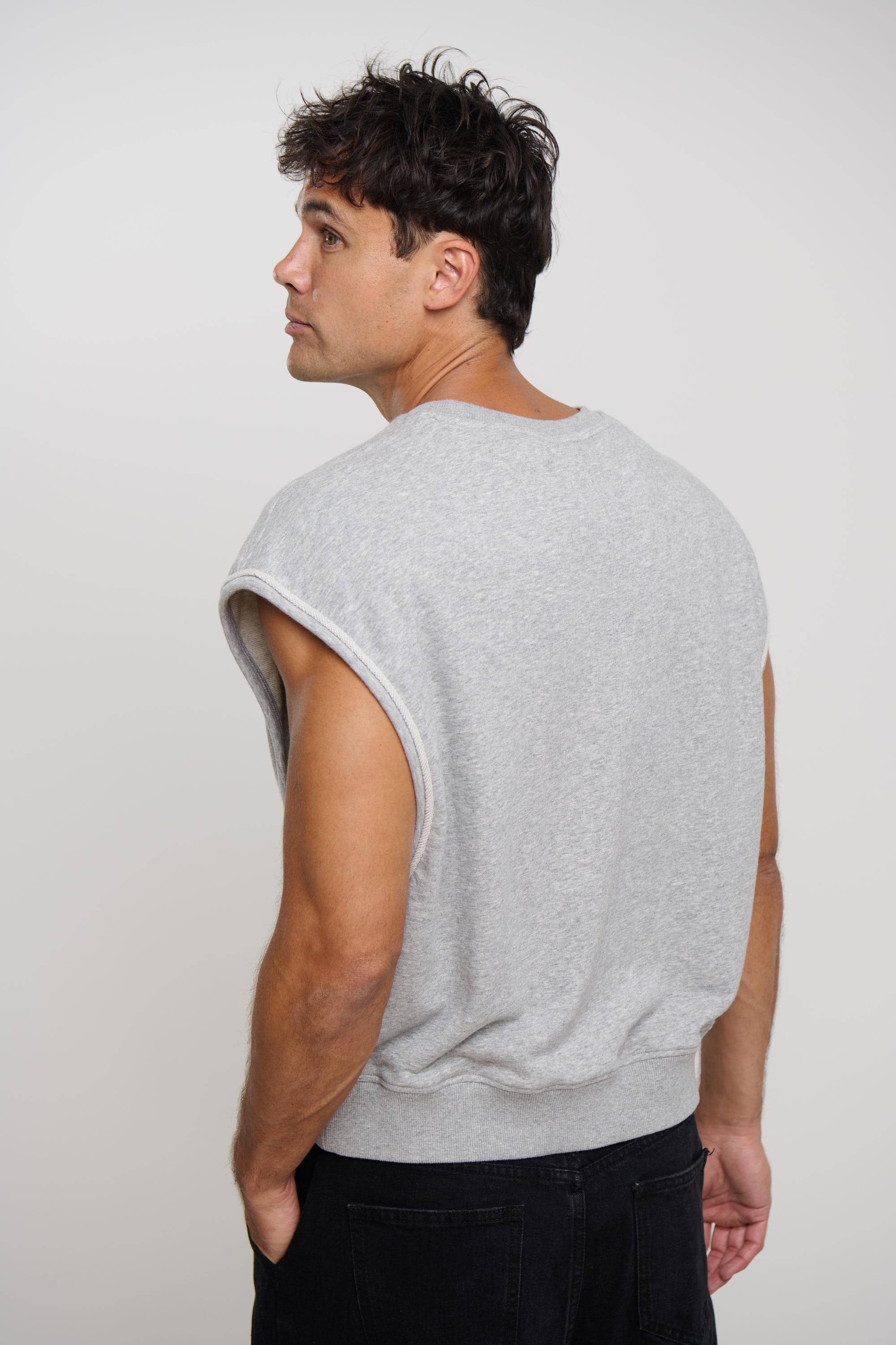 Cropped Fleece Ribbed Tank Grey