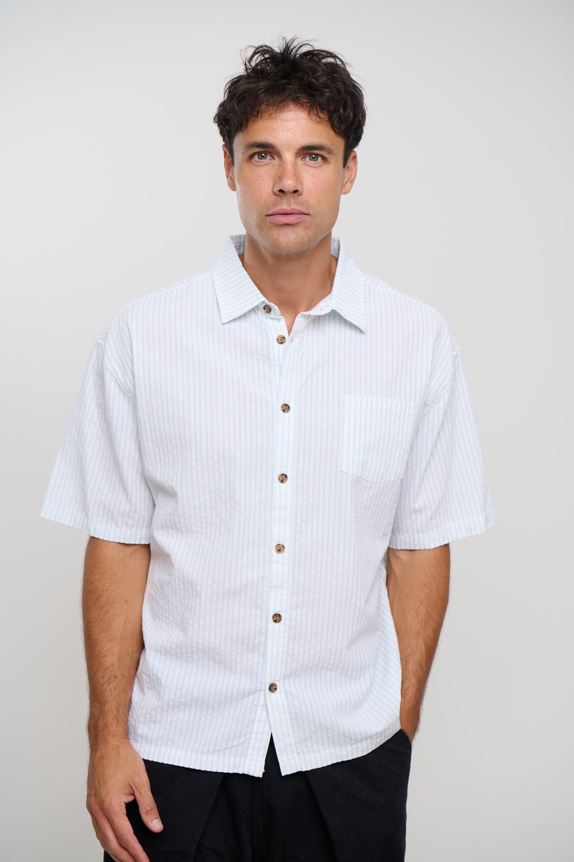 Nathaniel Drop Shirt Stripe Sage